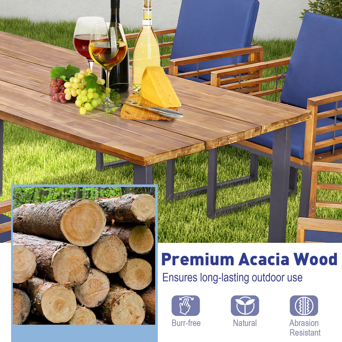 Acacia Wood Patio Dining Chairs Set of 6 with Cushions