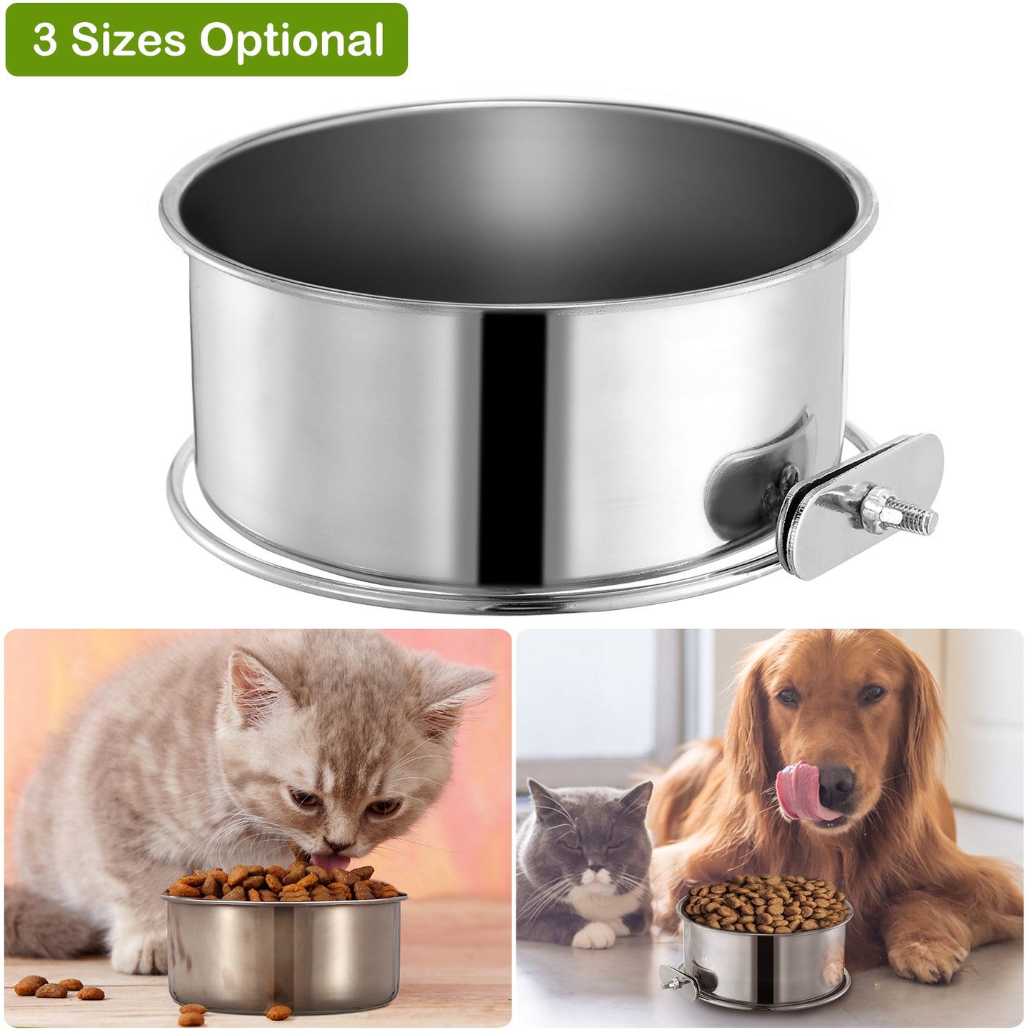 Stainless Steel Hanging Dog Bowl with Clamp Holder