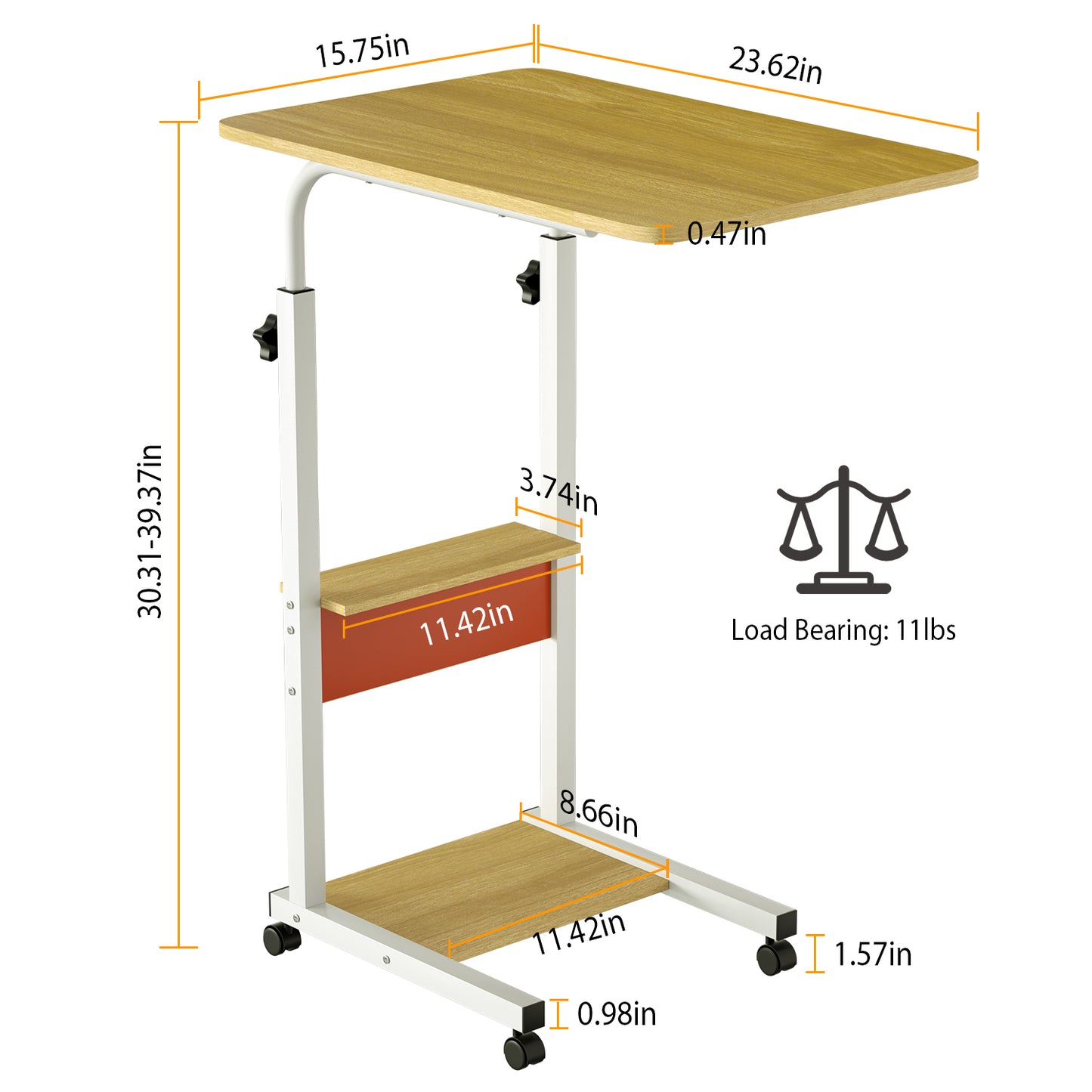 C-Shaped Rolling Laptop Desk with 3-Tier Adjustable Height