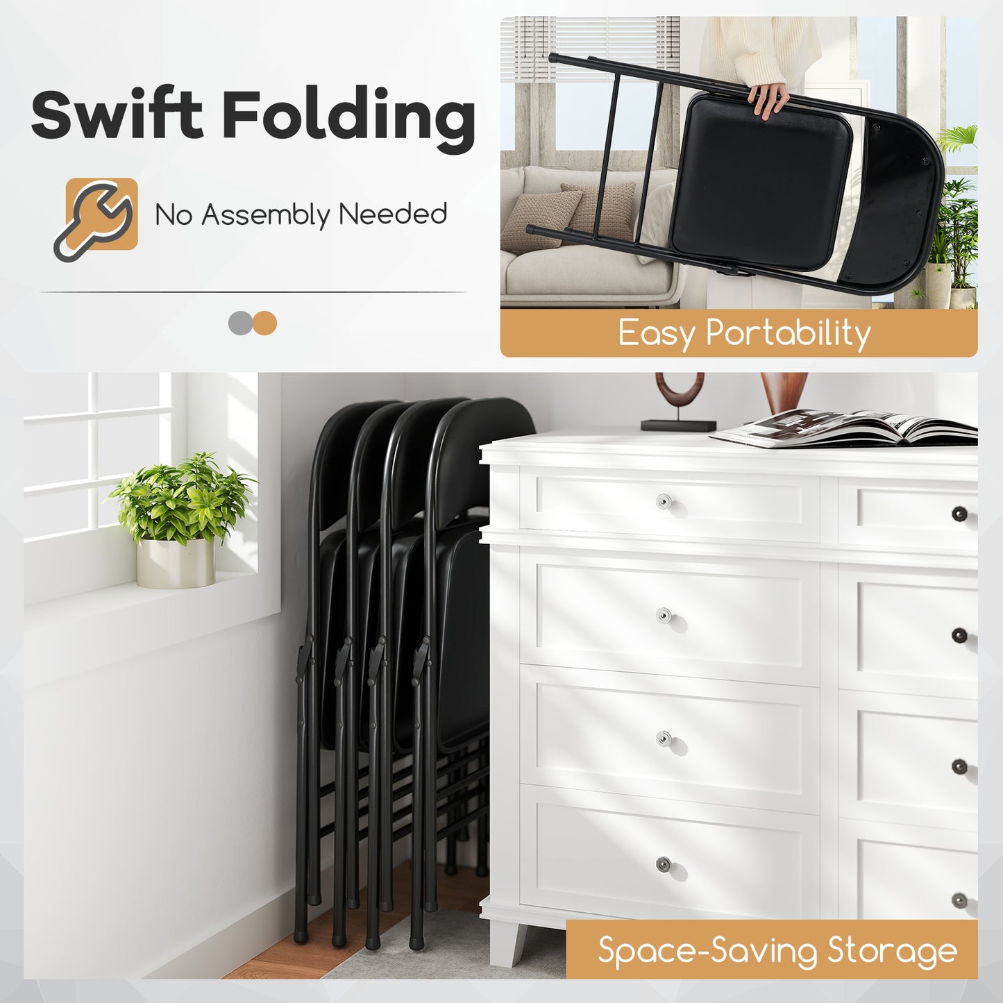 Folding Conference Chairs with Metal Frame - 2 Pack