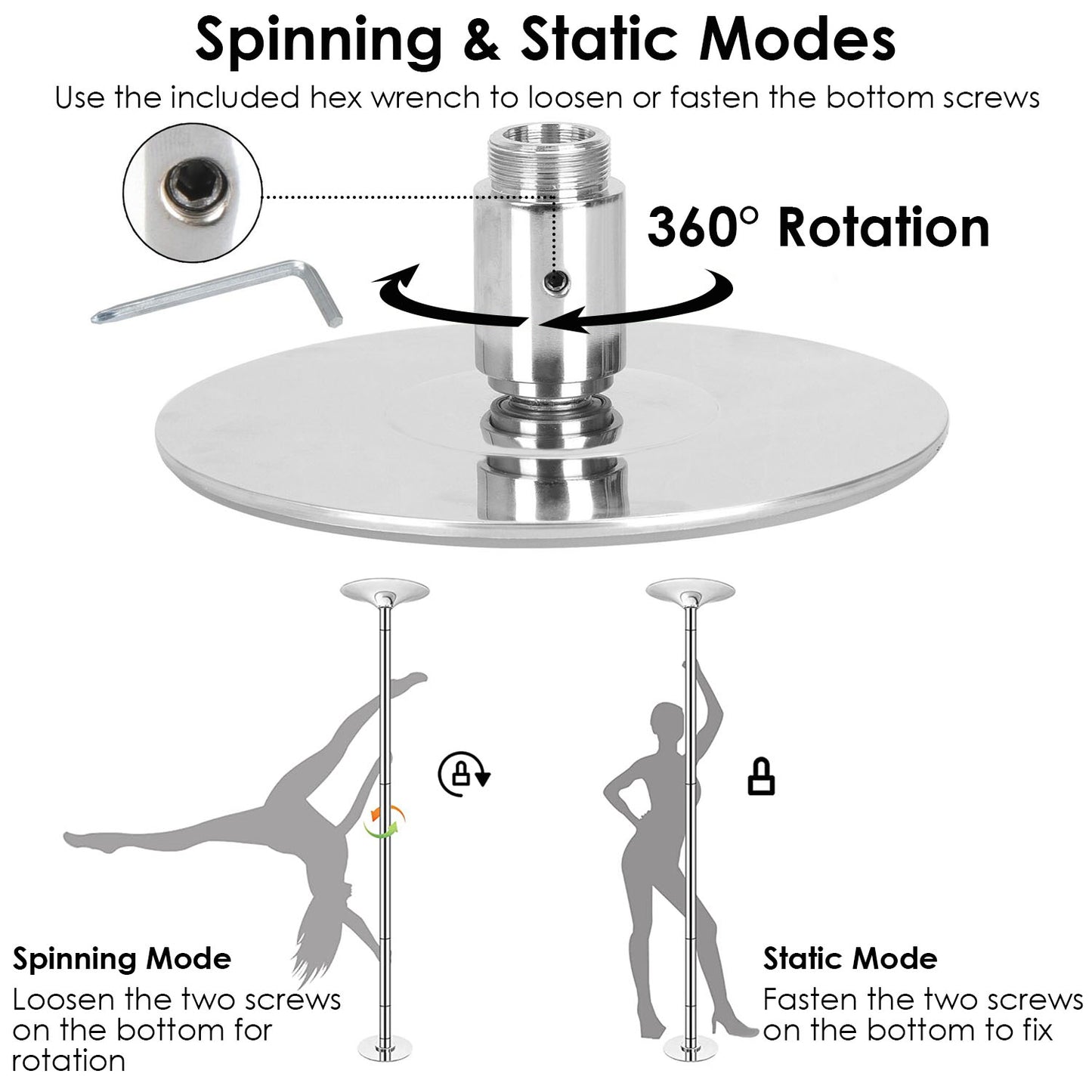 Dance Pole 45mm Spinning & Static Adjustable 88-108in