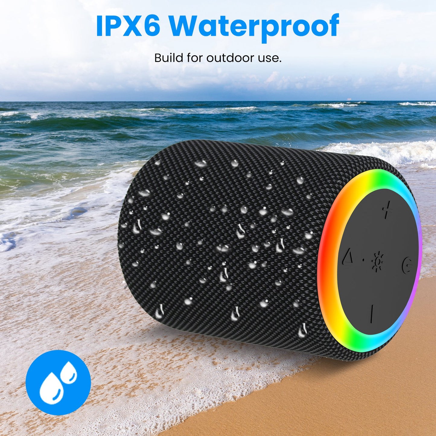 Portable Wireless Speaker with RGB Lights & IPX6 Waterproof