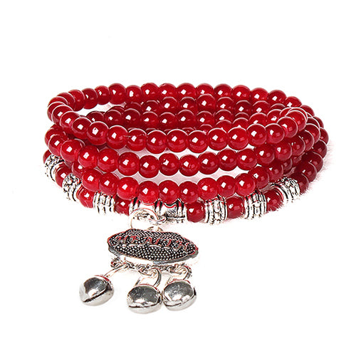Red Agate Beaded Good Lock Bracelet