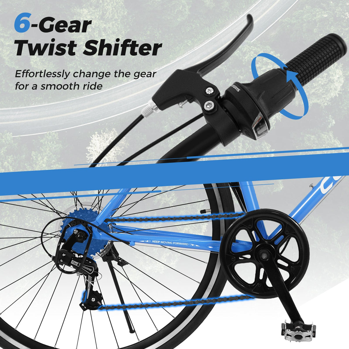 26 Inch Mountain Bike Adjustable with 6-Speed and All-terrain Rubber Wheels