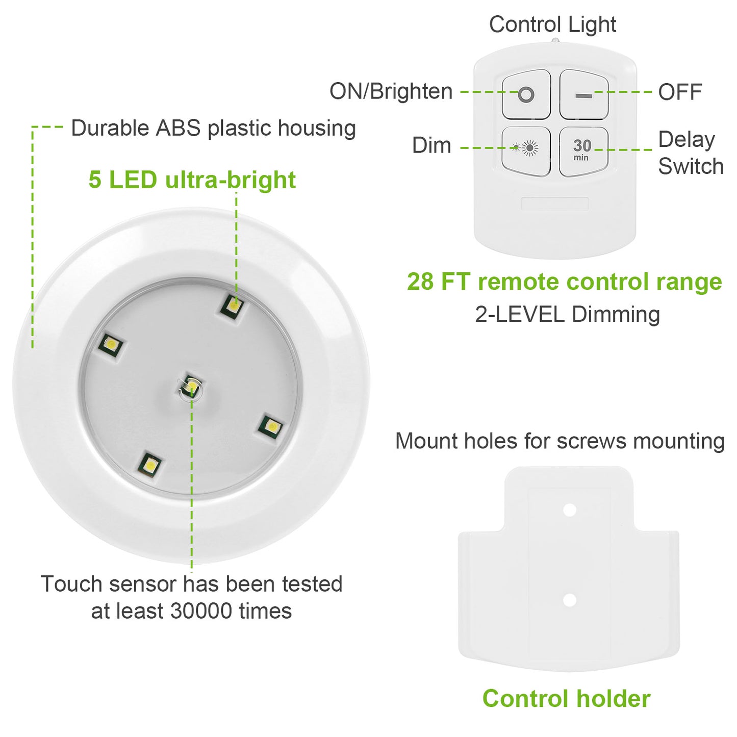 LED Night Light 3-Pack with Remote - Battery Powered Puck Lights