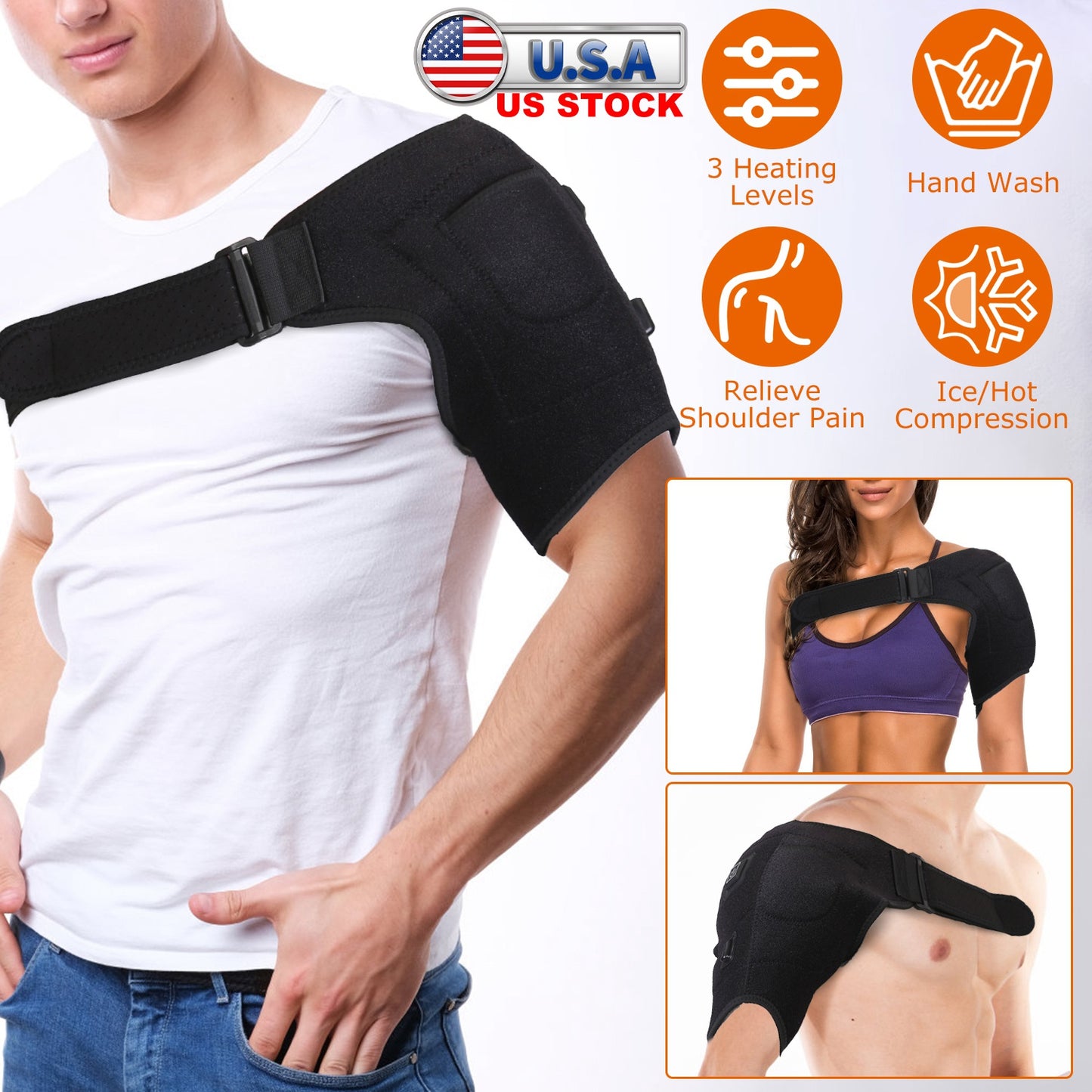 Heated Shoulder Brace Electric Heating Pad Therapy Shoulder Heating Wrap Compression Sleeve for Shoulder Pain Muscle Stiffness Bursitis Tendonitis