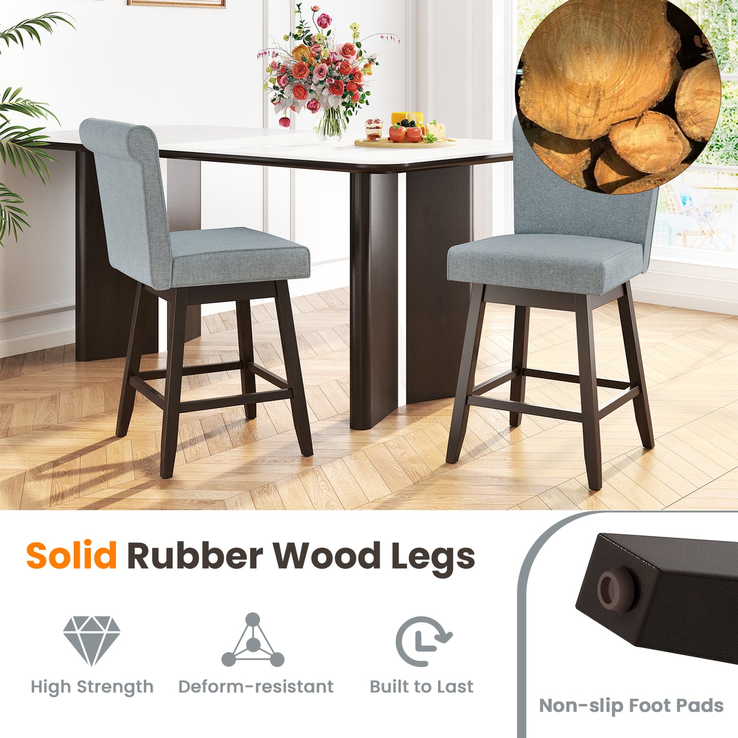 Counter Height Swivel Bar Stools Set of 2 - 27 Inch
