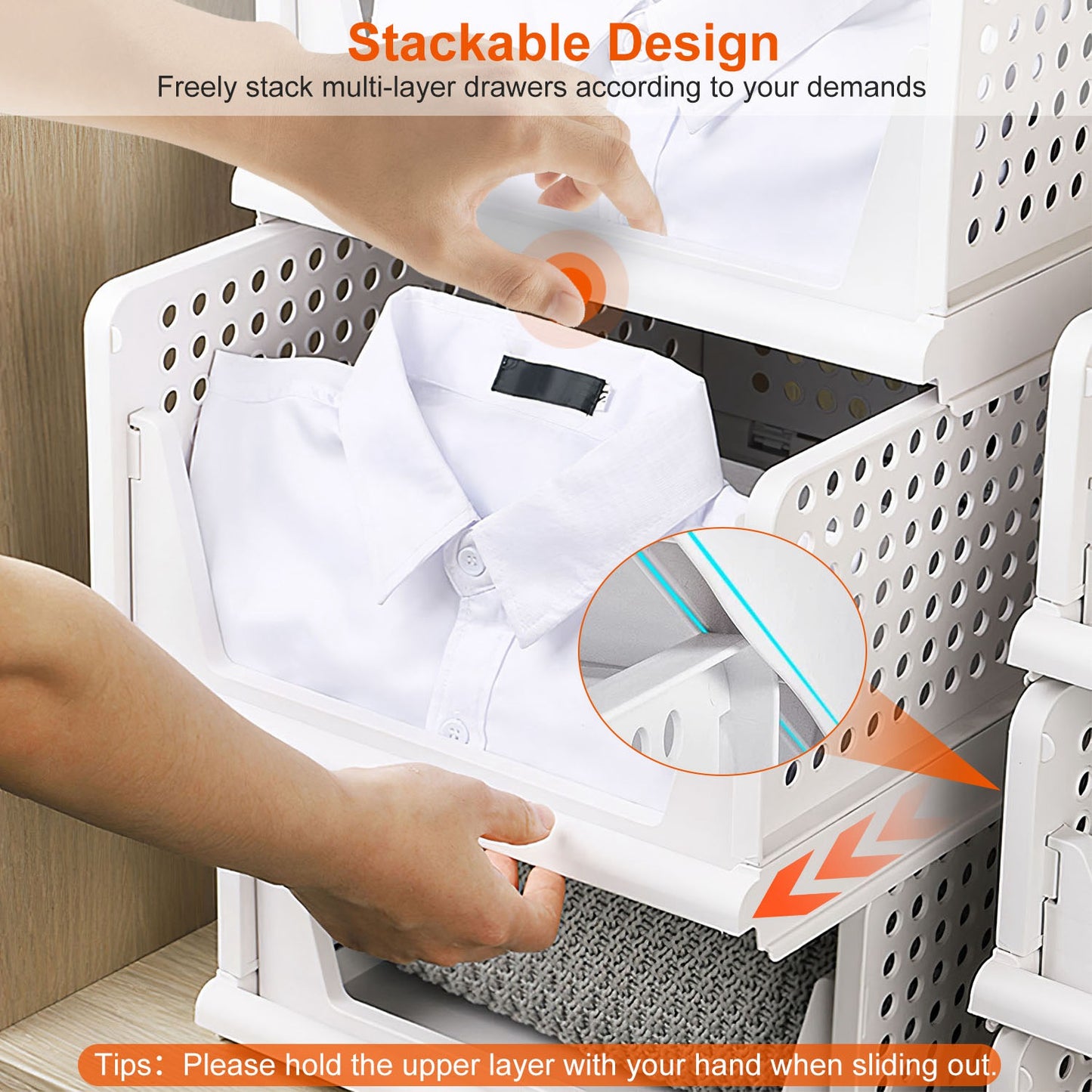 Plastic Storage Bins with Slide Rails - 4 Pack Stackable