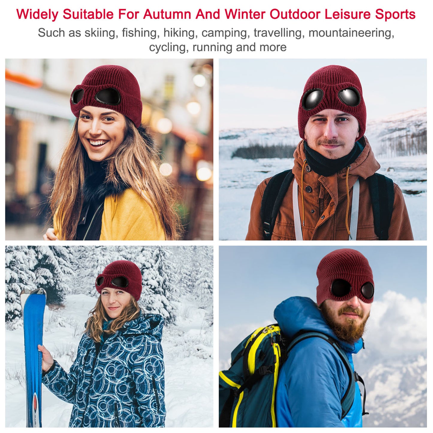 Knit Beanie Hat with Goggle - Warm Winter Skull Cap