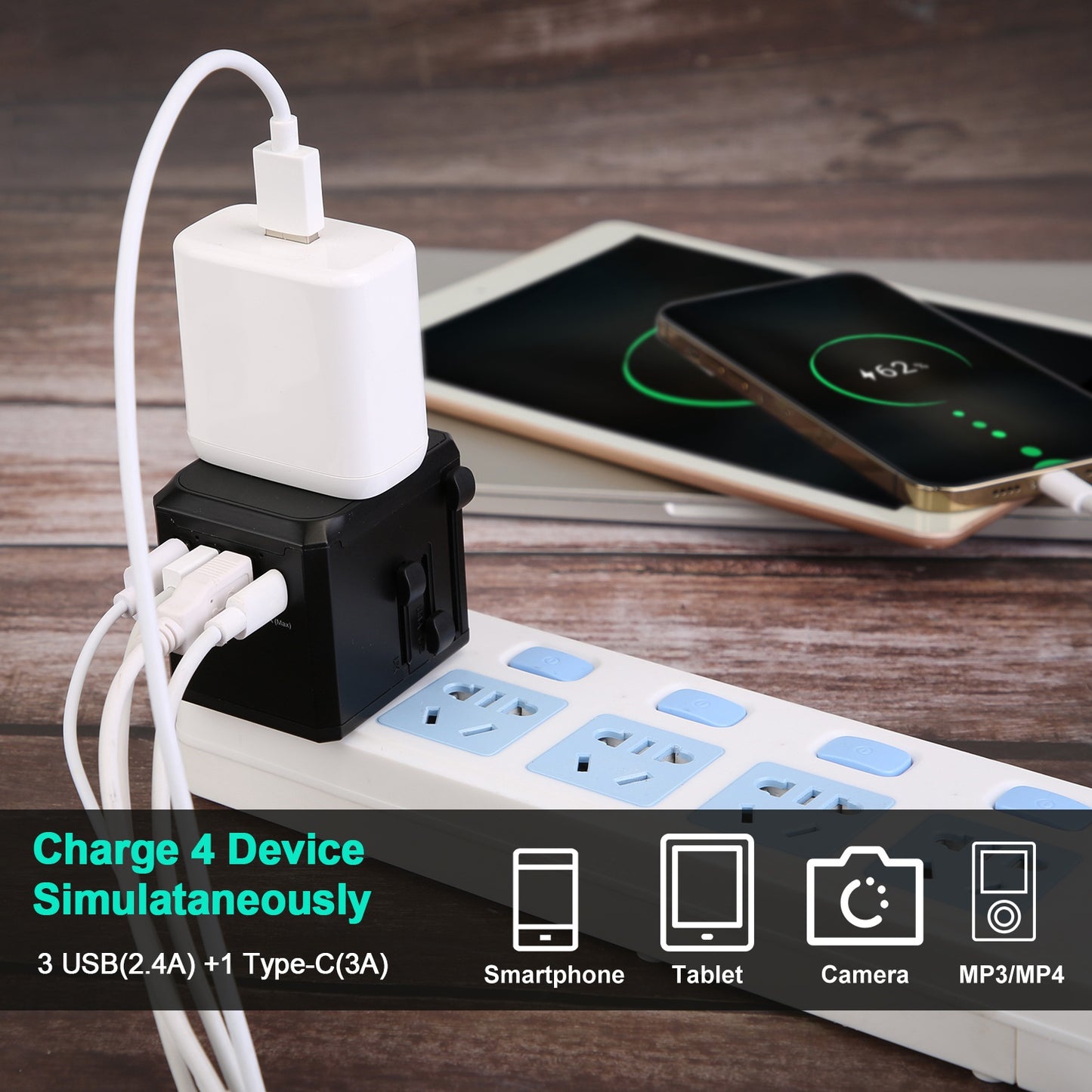 Universal Travel Adapter with 4 USB Ports for 150+ Countries