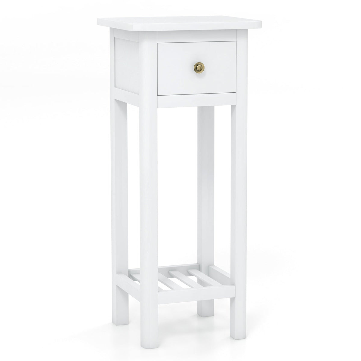 2 Tier Slim Nightstand Bedside Table with Drawer Shelf