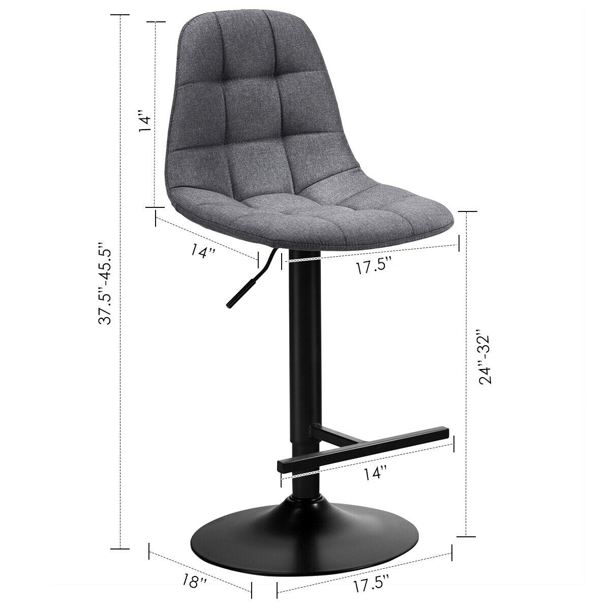 Adjustable Swivel Bar Stools Set of 2 - Gray Linen