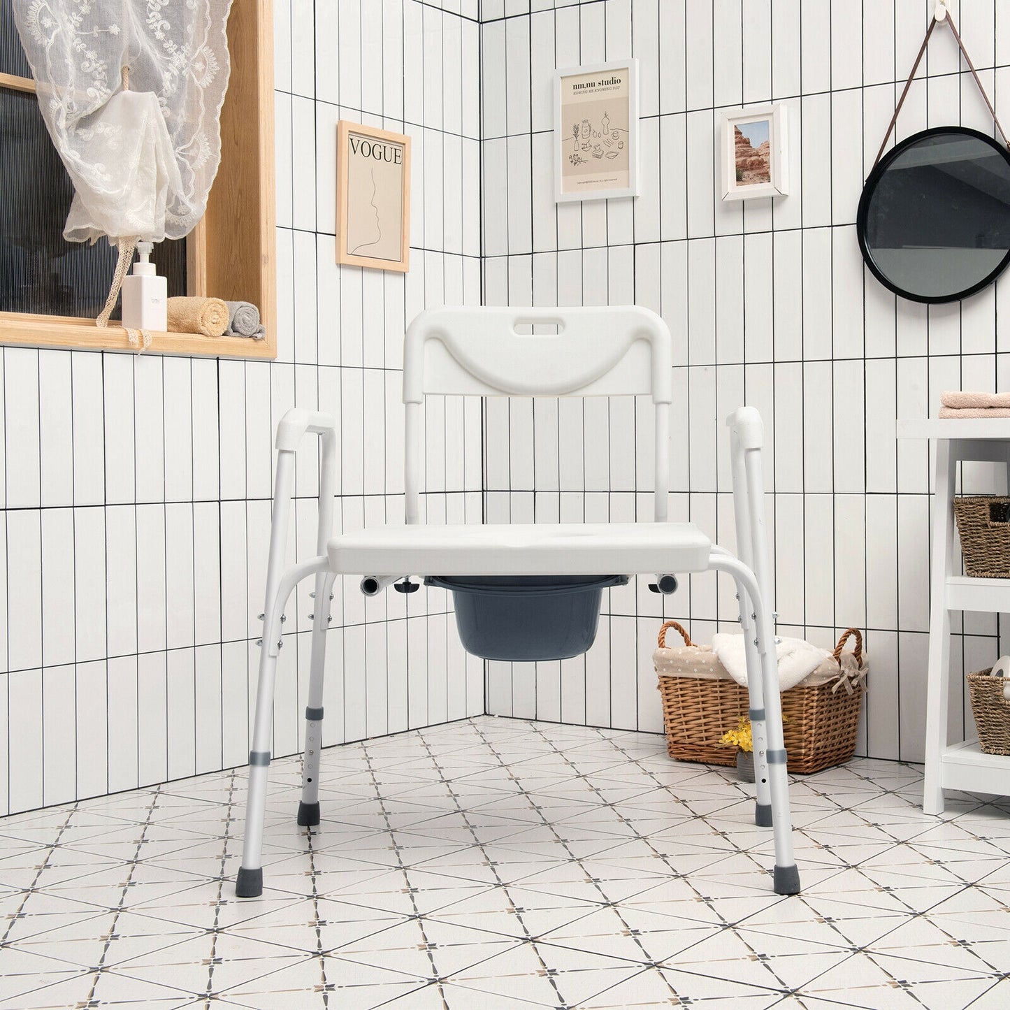 3-in-1 Bedside Commode Portable Toilet with Adjustable Height
