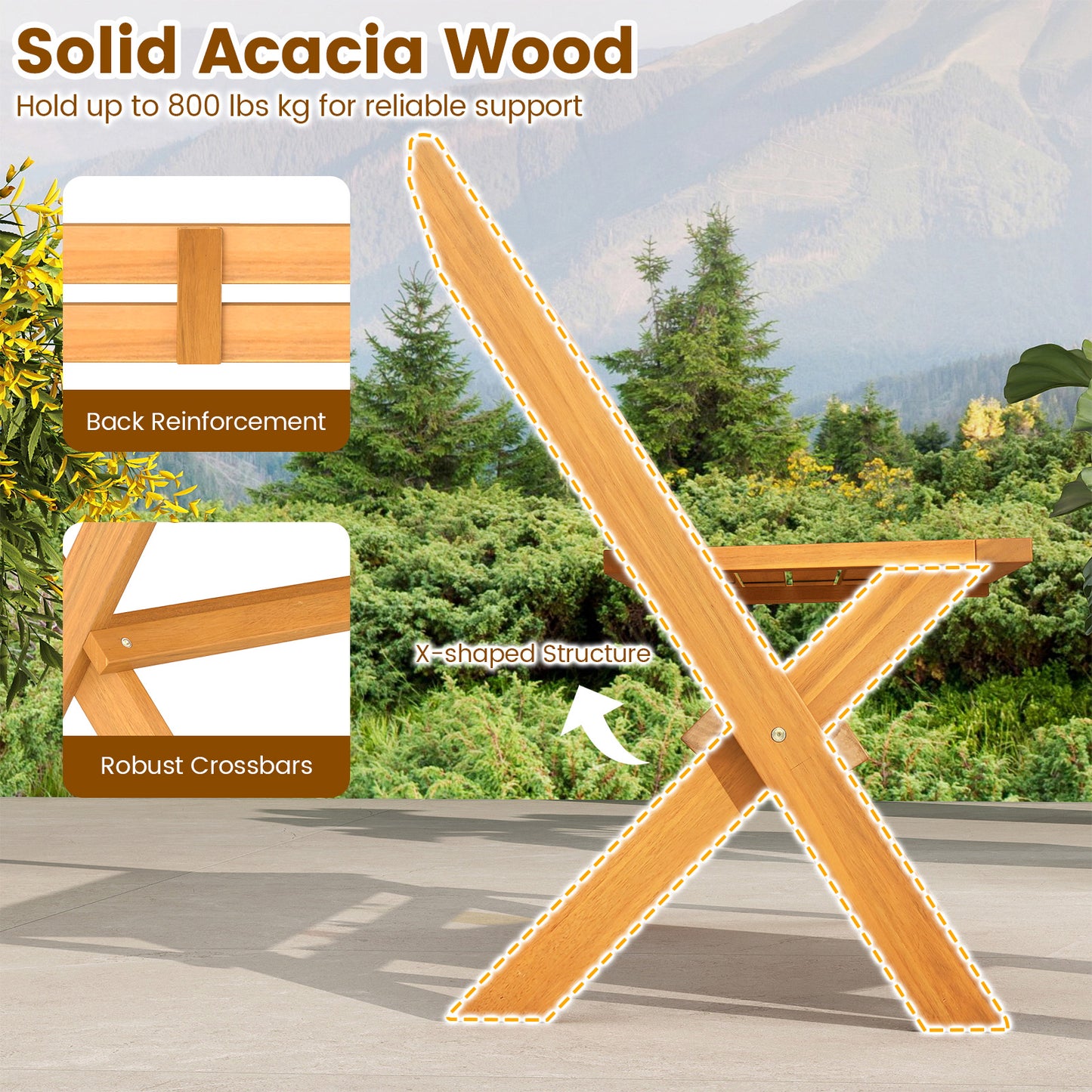 Acacia Wood Folding Garden Bench for 2 People
