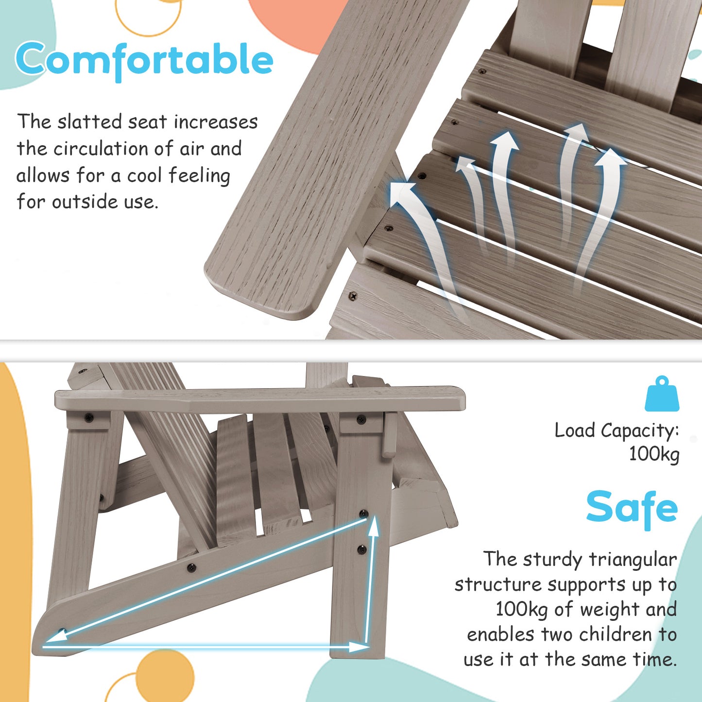 Kids Adirondack Chair for 2 with High Backrest
