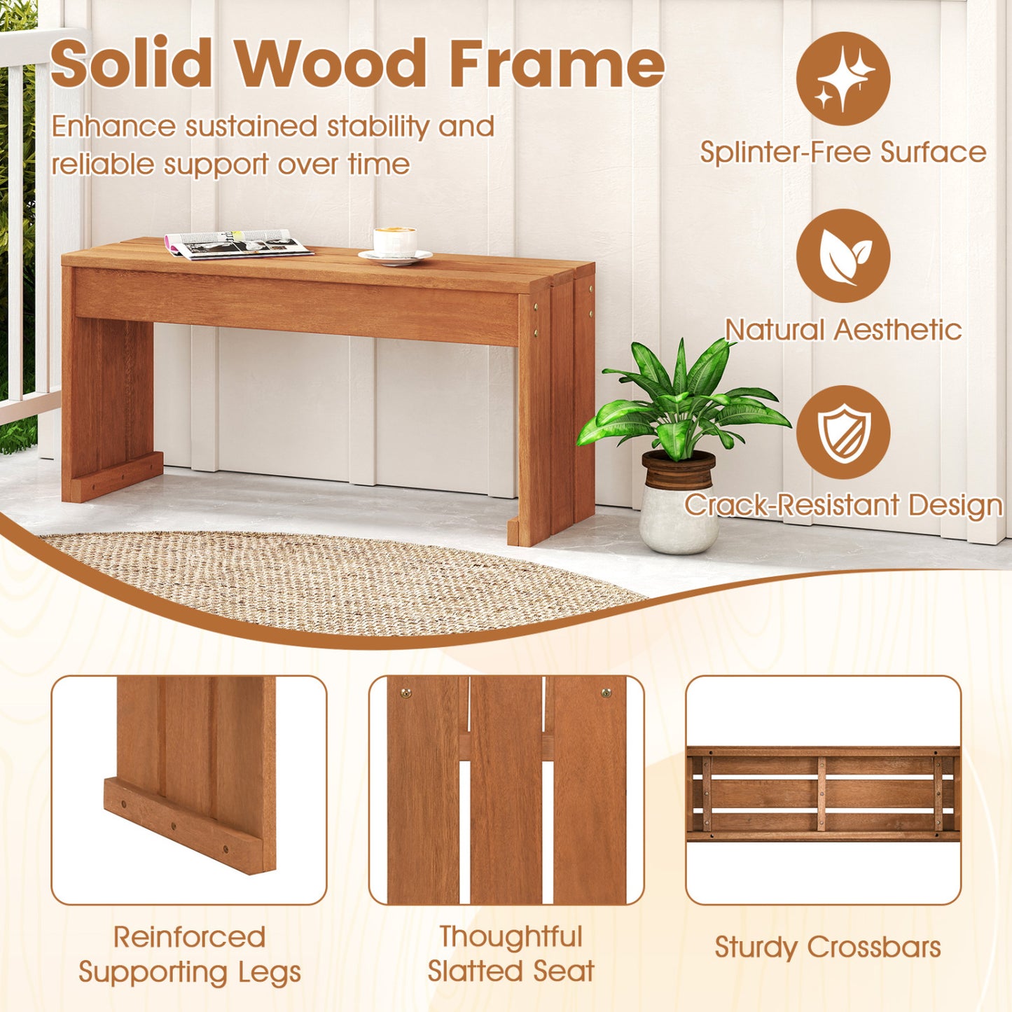 2-Person Outdoor Garden Bench with Solid Wooden Frame