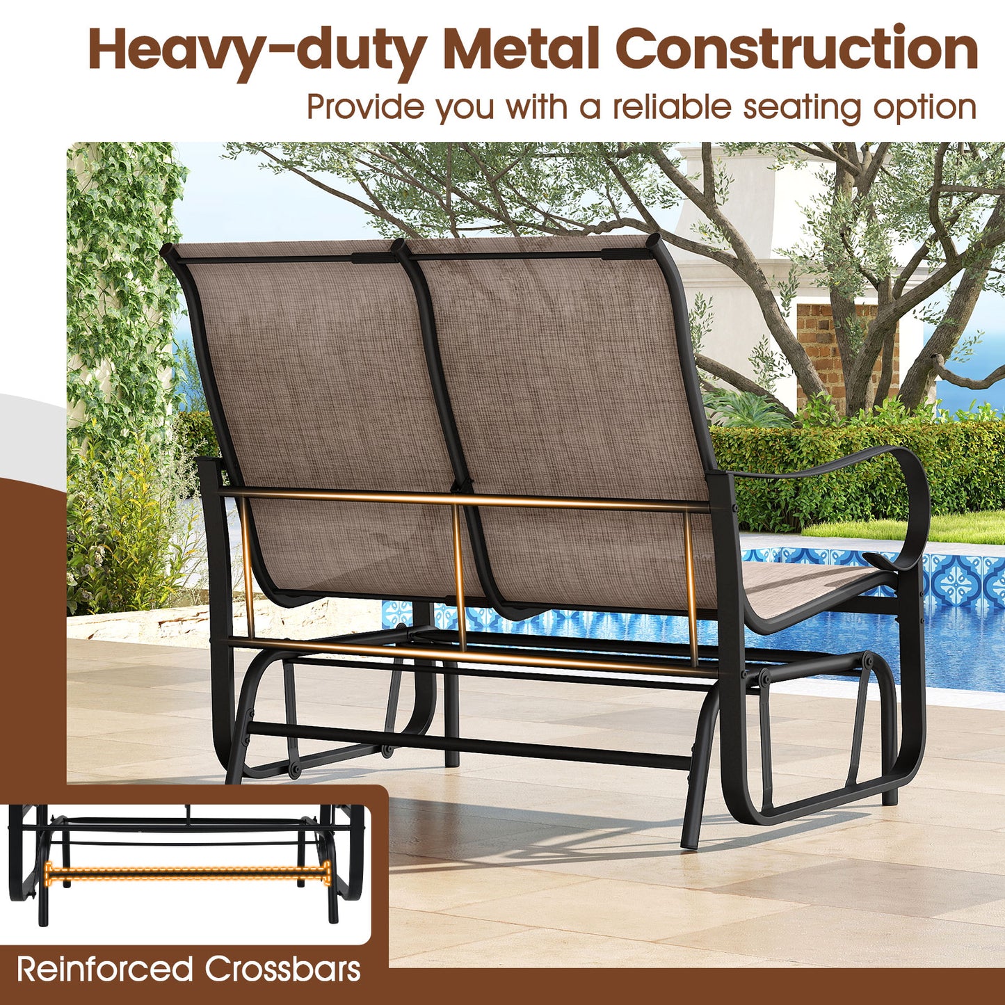 2-Person Outdoor Glider Bench with High Backrest
