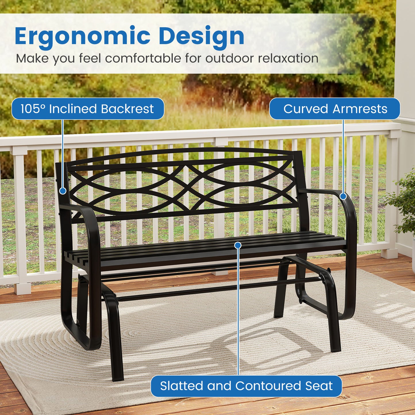 2-Person Outdoor Glider Bench with Metal Frame