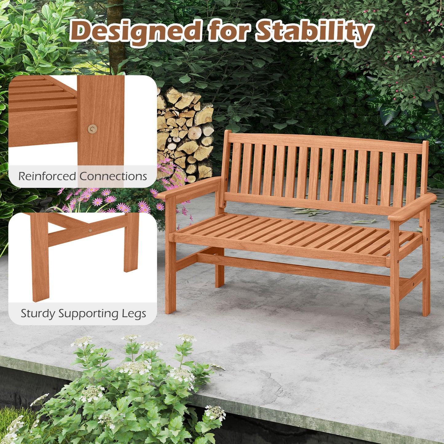 2-Person Patio Loveseat with Slatted Backrest