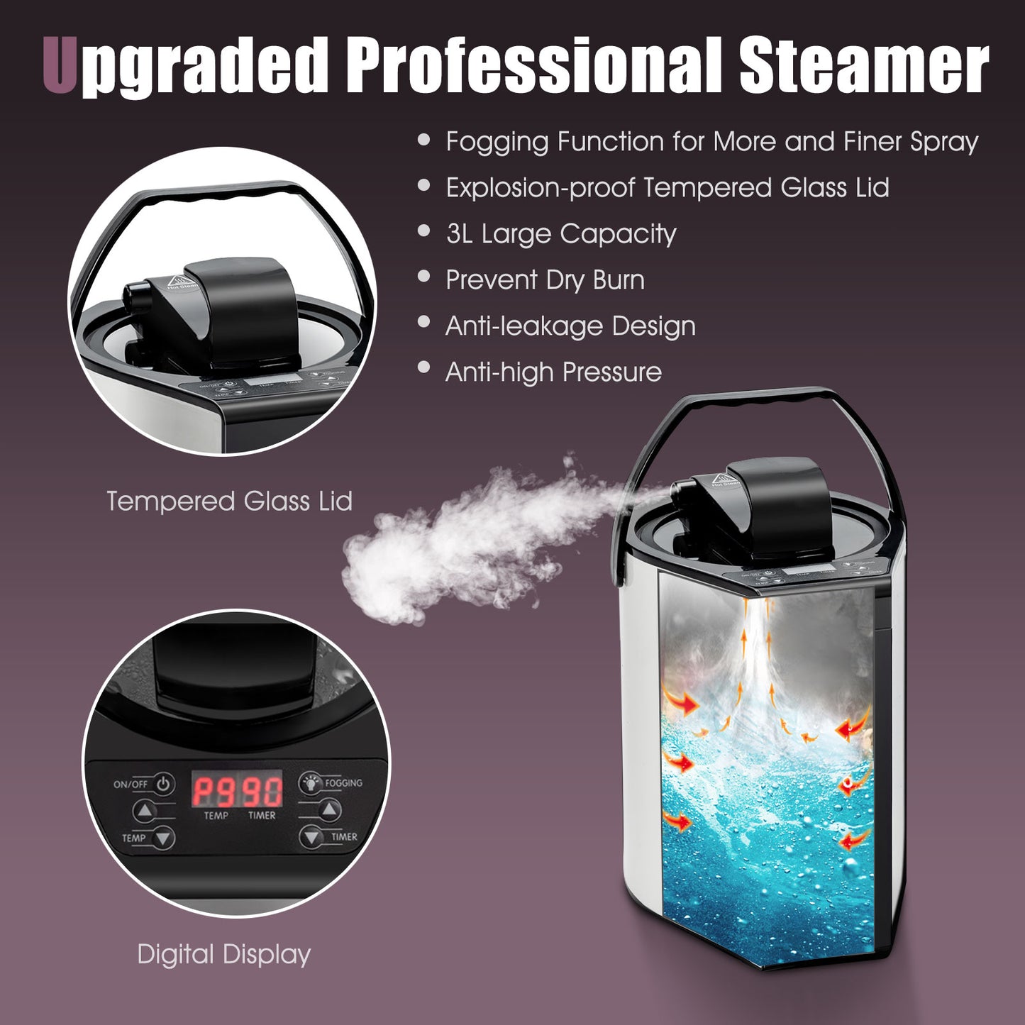 800W 2 Person Portable Steam Sauna Tent SPA with Hat Side Holes 3L Steamer-Pink