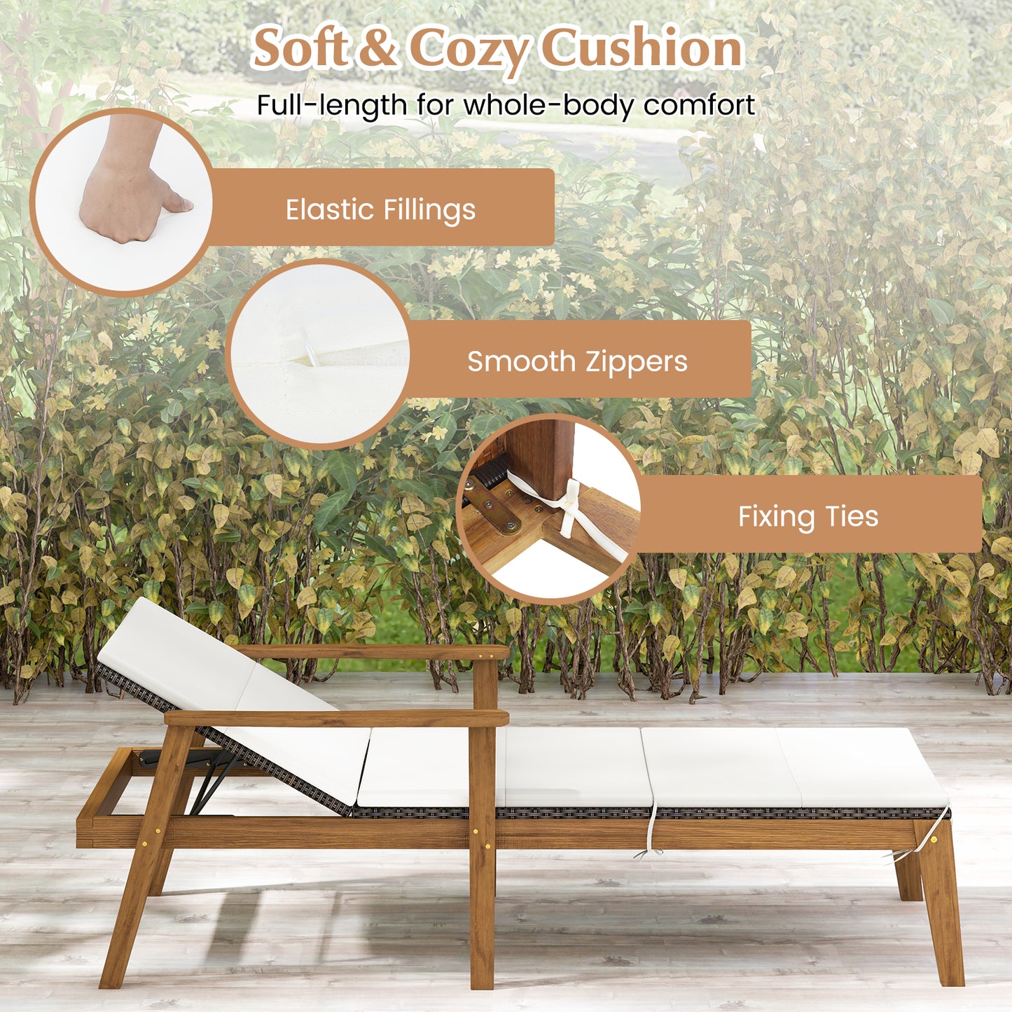Outdoor Chaise Lounge Set with Adjustable Backrest & Table
