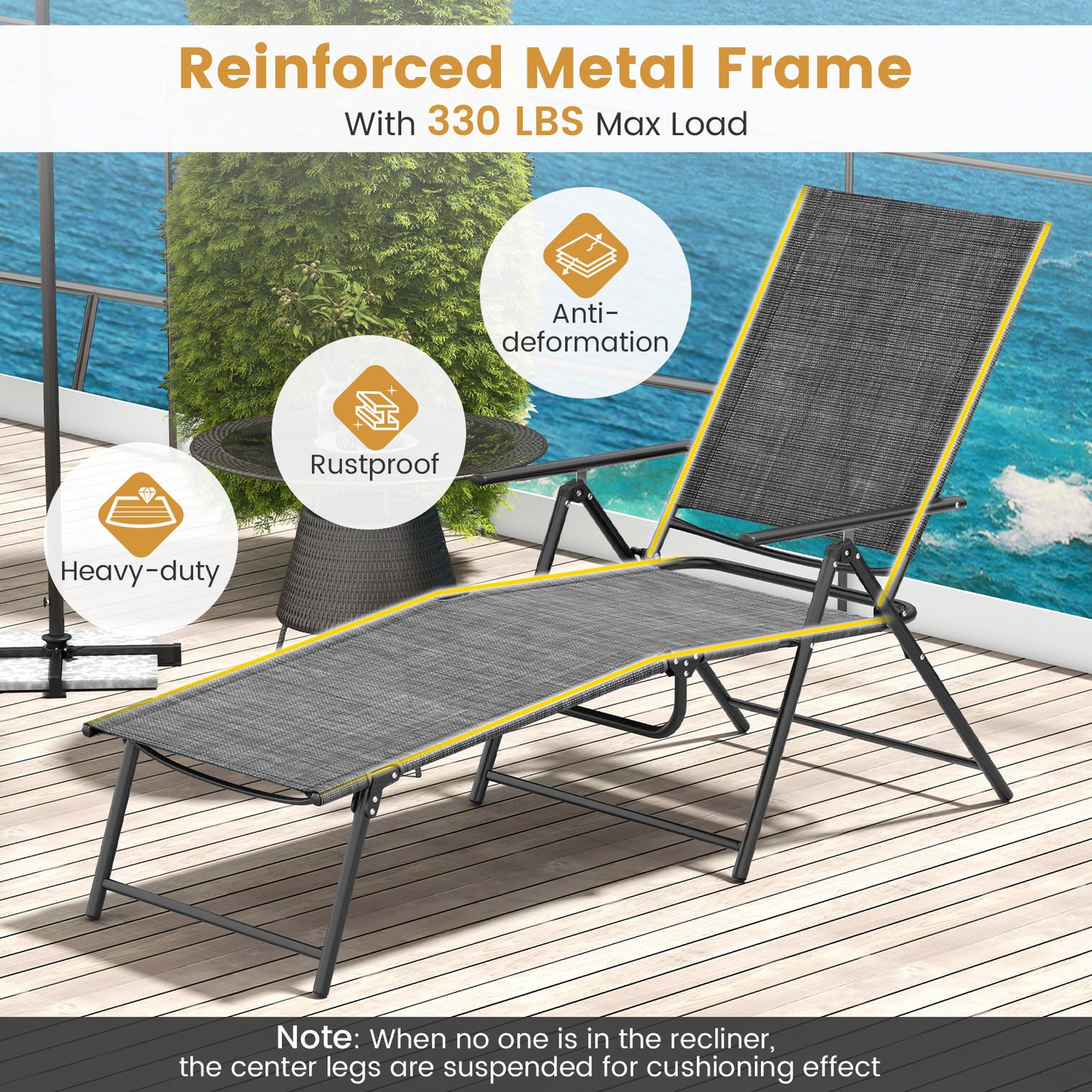 Folding Chaise Lounge Chairs Set of 2 with Adjustable Backrest