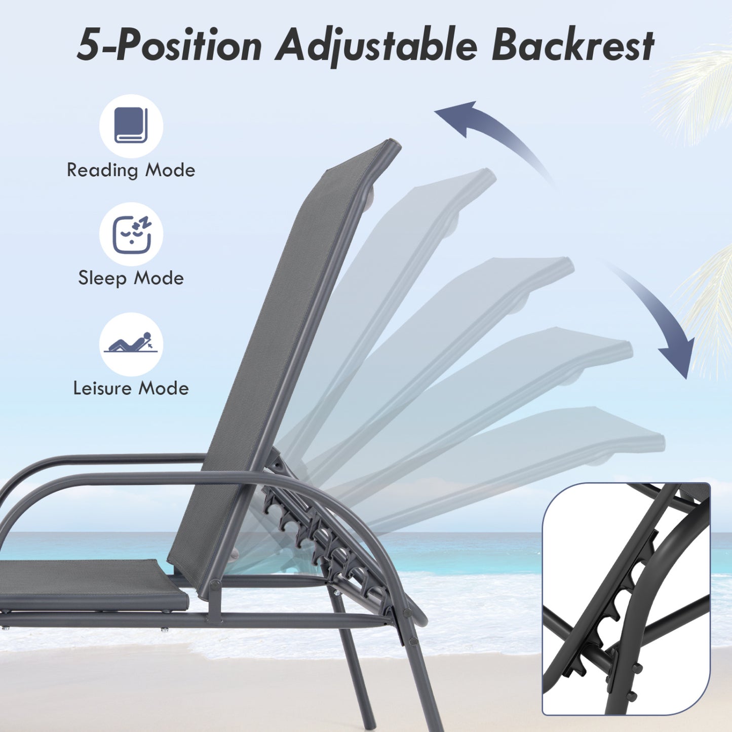 Outdoor Chaise Lounge Chairs Set of 2 with Adjustable Backrest