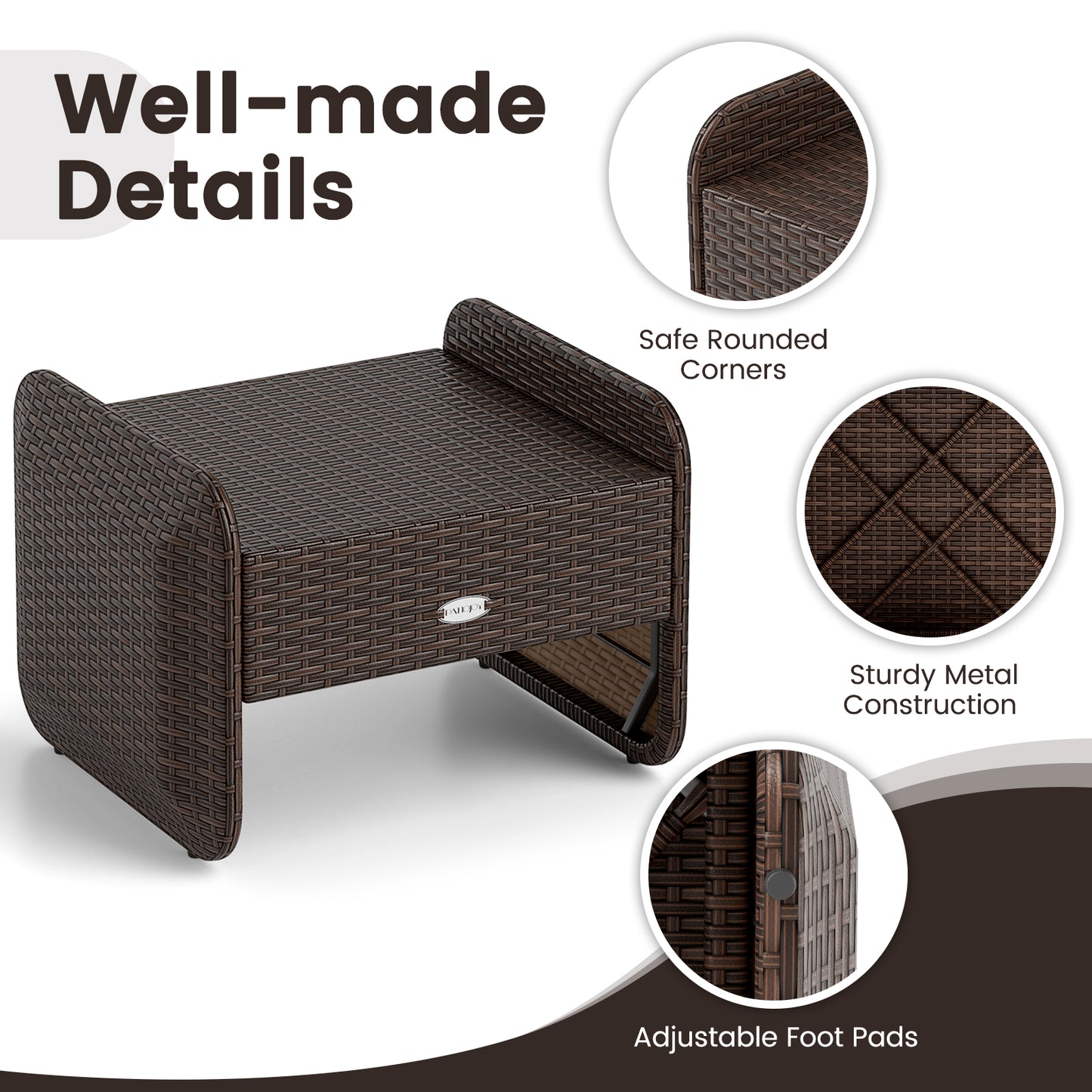 PE Wicker Ottomans Set of 2 with Removable Cushions