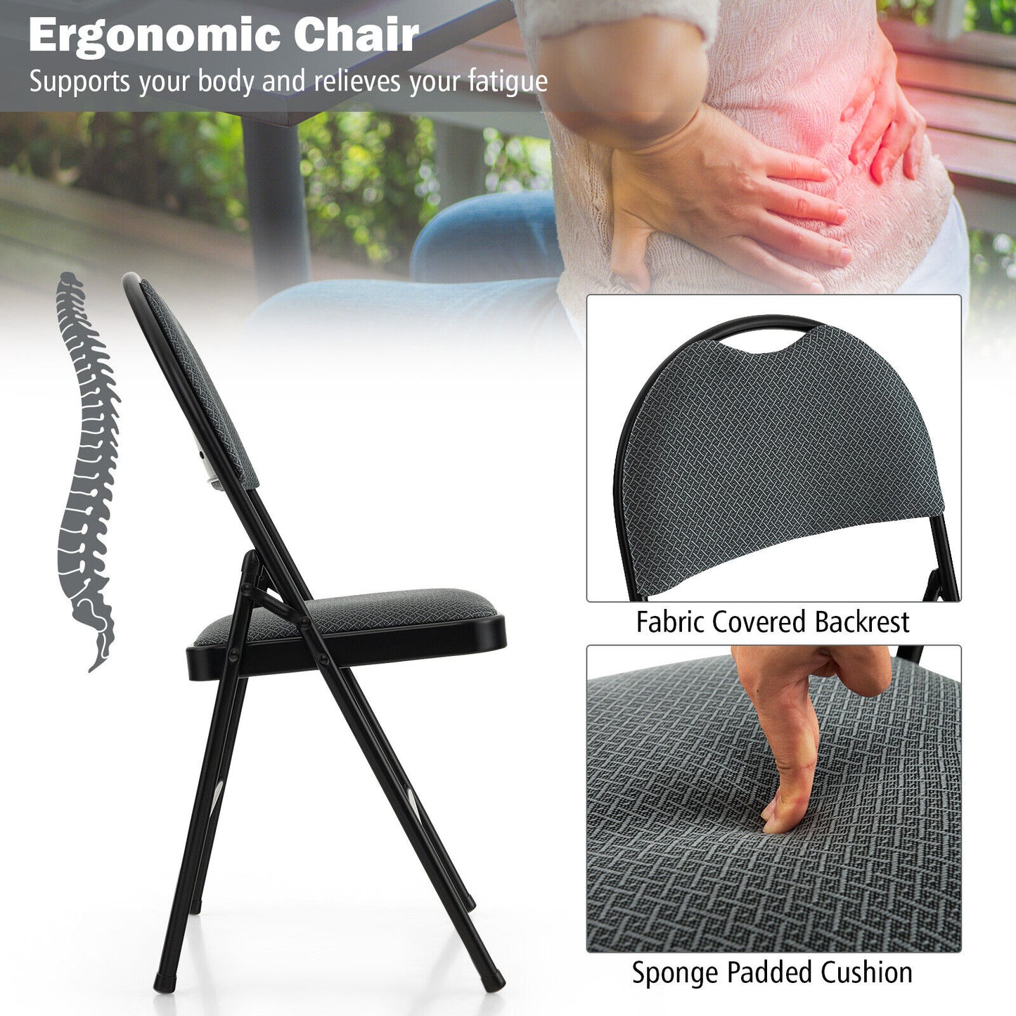 Padded Folding Conference Chair with Backrest - Gray