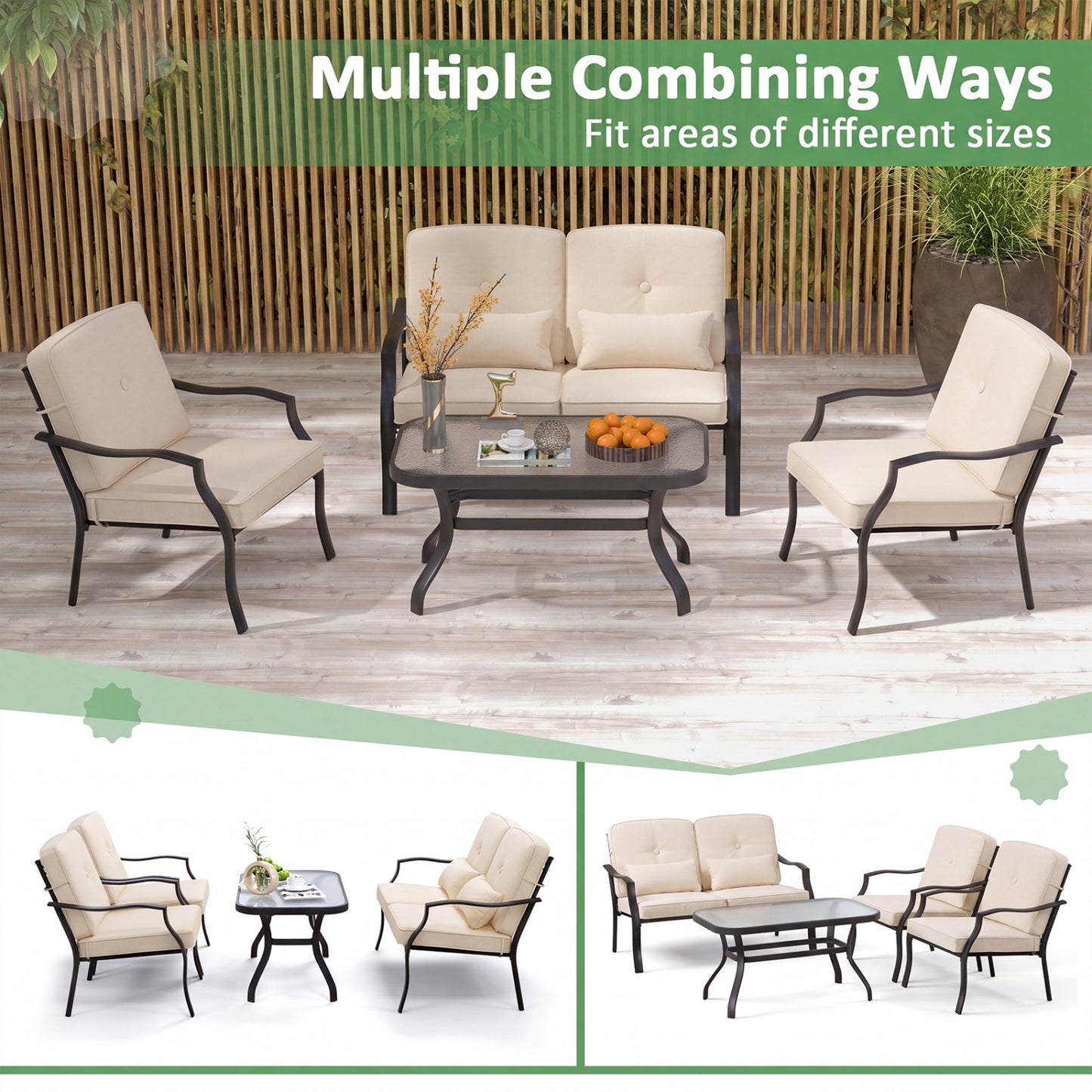 Patio Metal Dining Chairs with Cushions, Set of 2