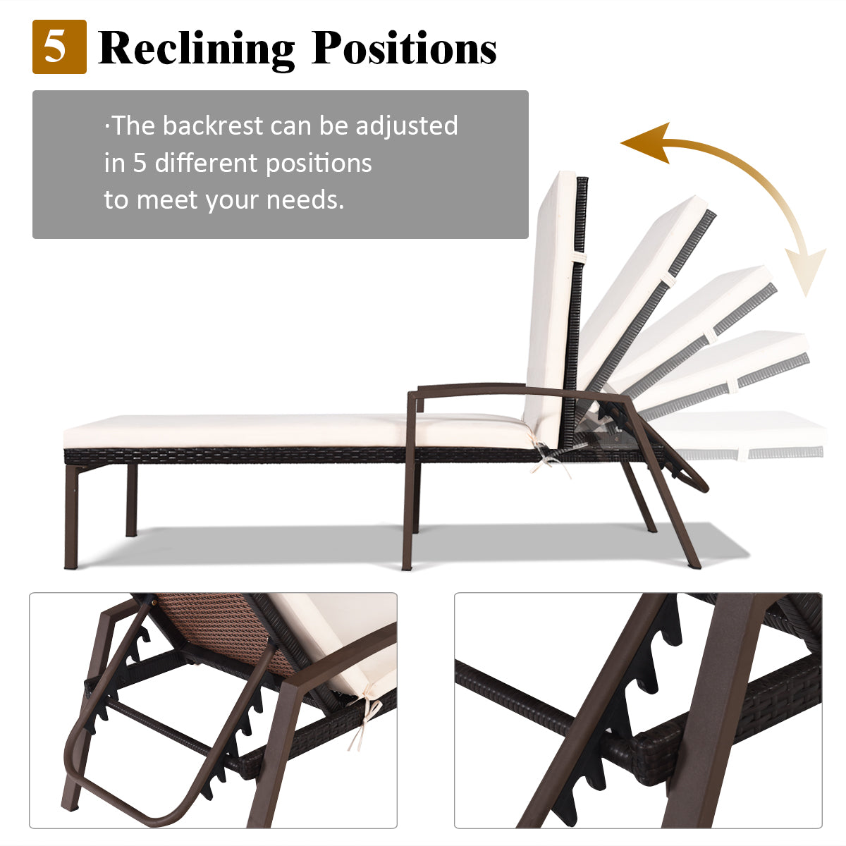 Adjustable Patio Chaise Lounge Chair Set with Cushions