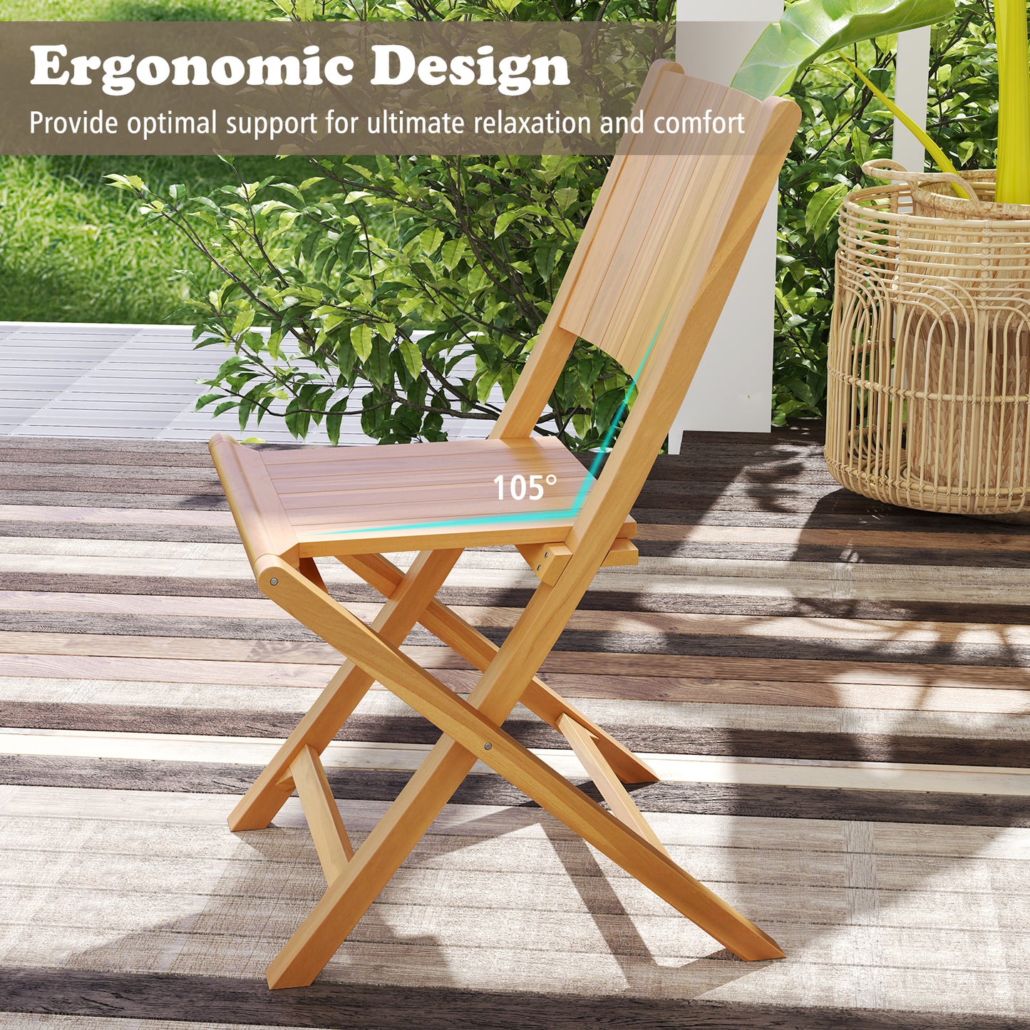Teak Wood Folding Outdoor Dining Chairs Set of 2