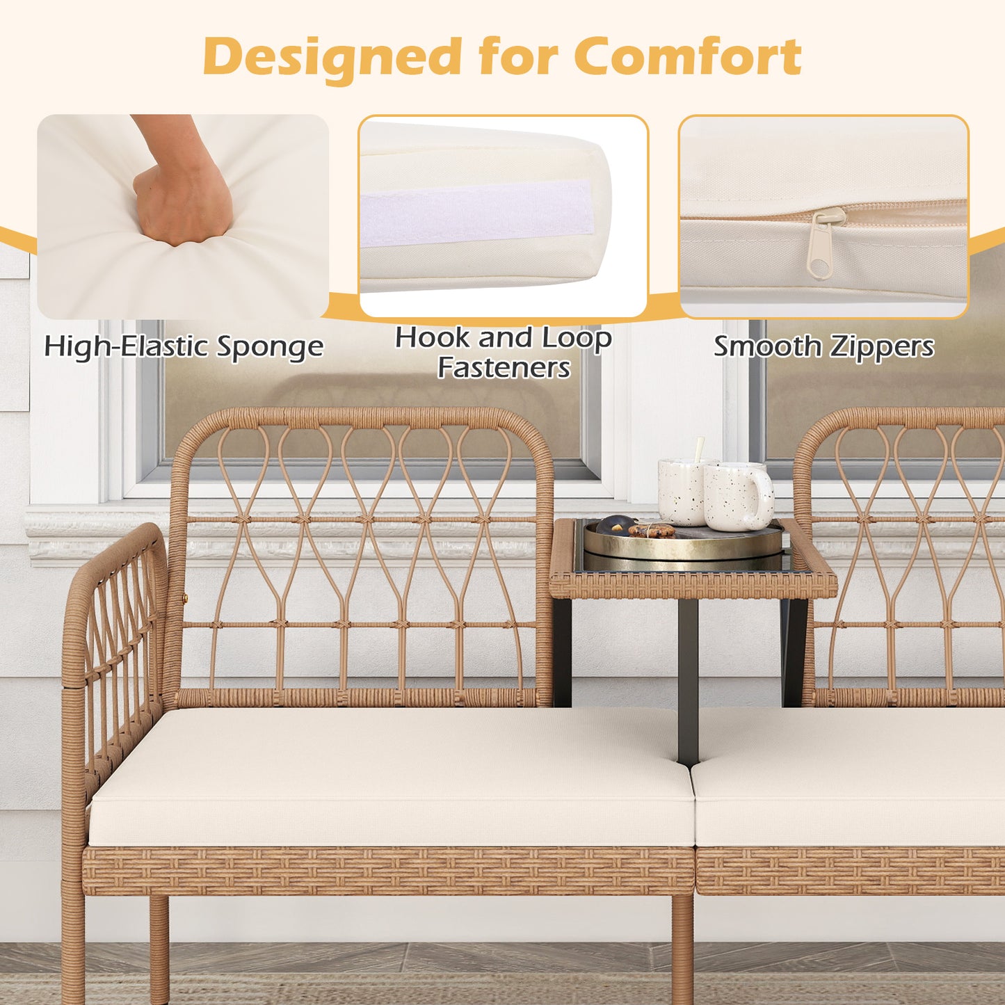 2-Seat Outdoor Loveseat with Built-In Coffee Table