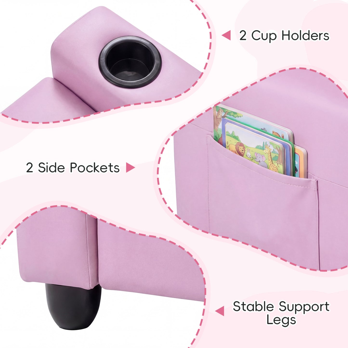 Kids Double Recliner Sofa with Cup Holders - 2 Seater
