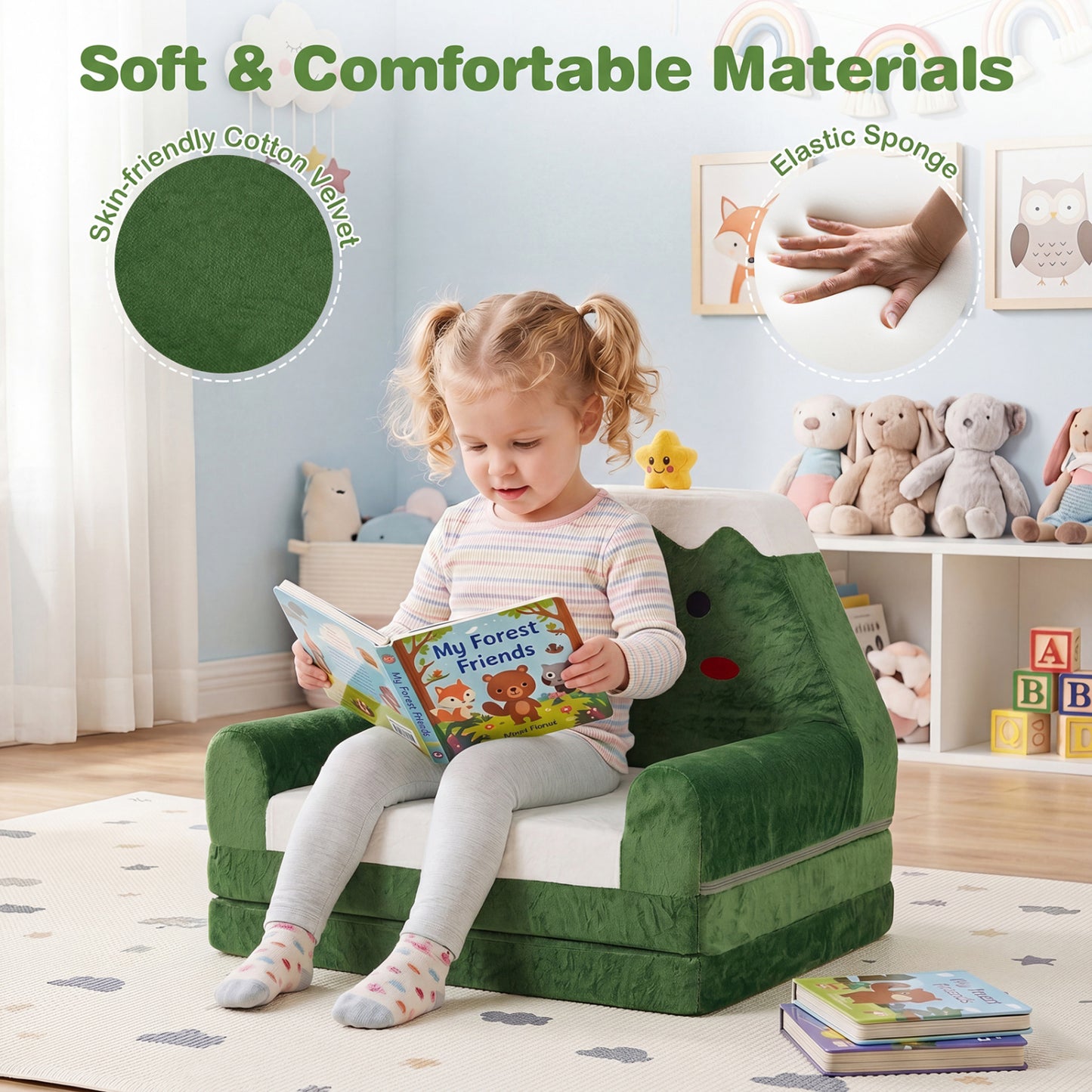 Kids Sofa 2-in-1 Convertible to Lounger with Christmas Pattern