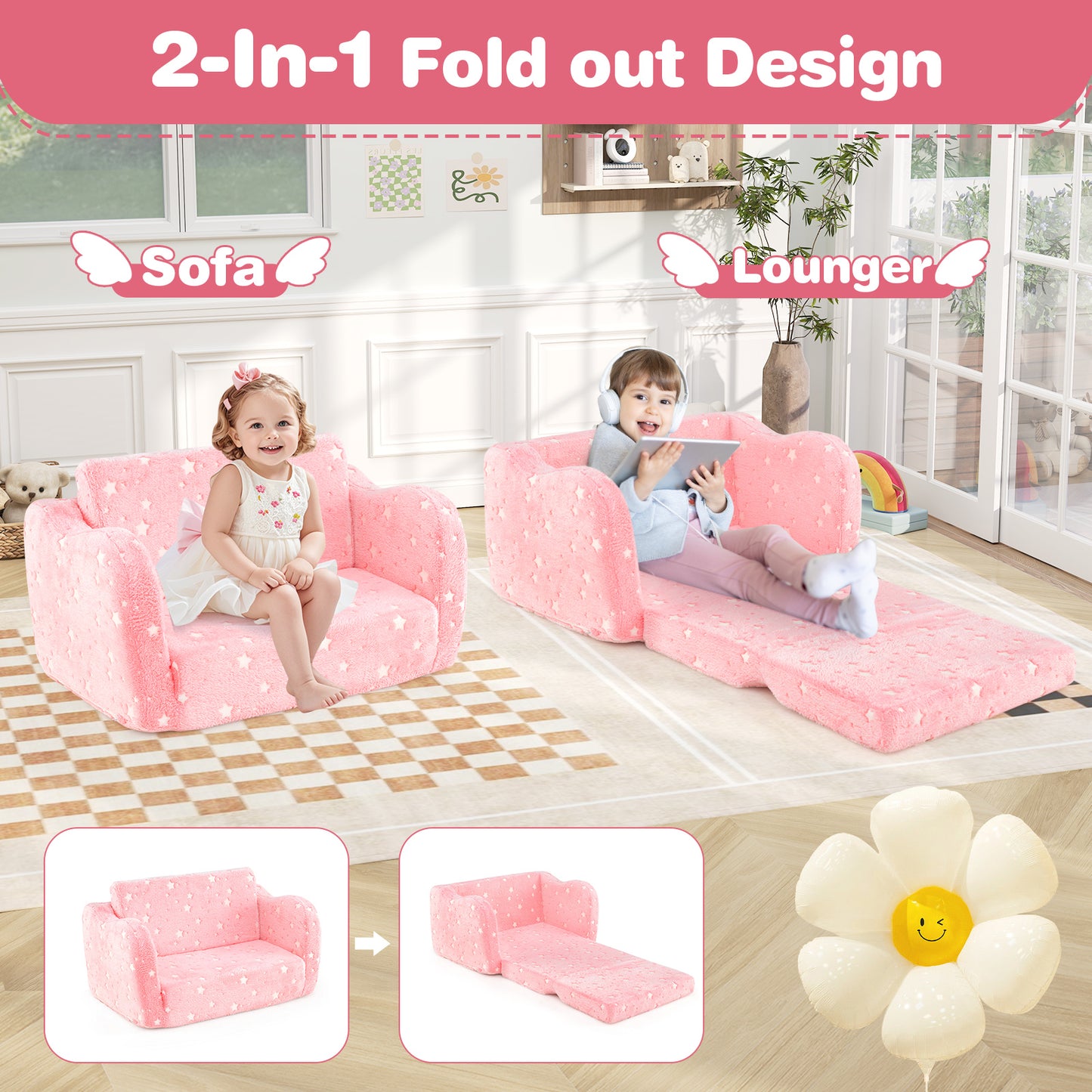 Kids Folding Couch with Blanket - Glow in the Dark