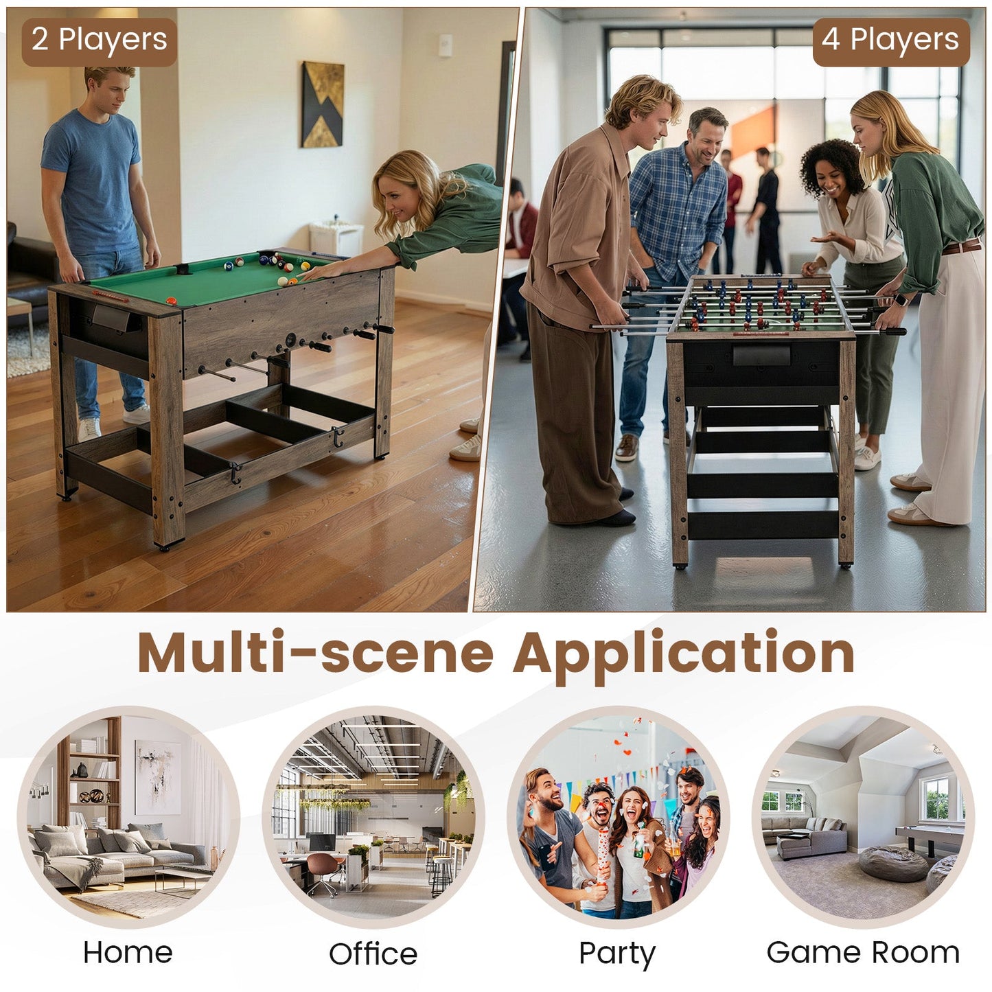 2-in-1 Swivel Foosball and Pool Combo Game Table -Natural