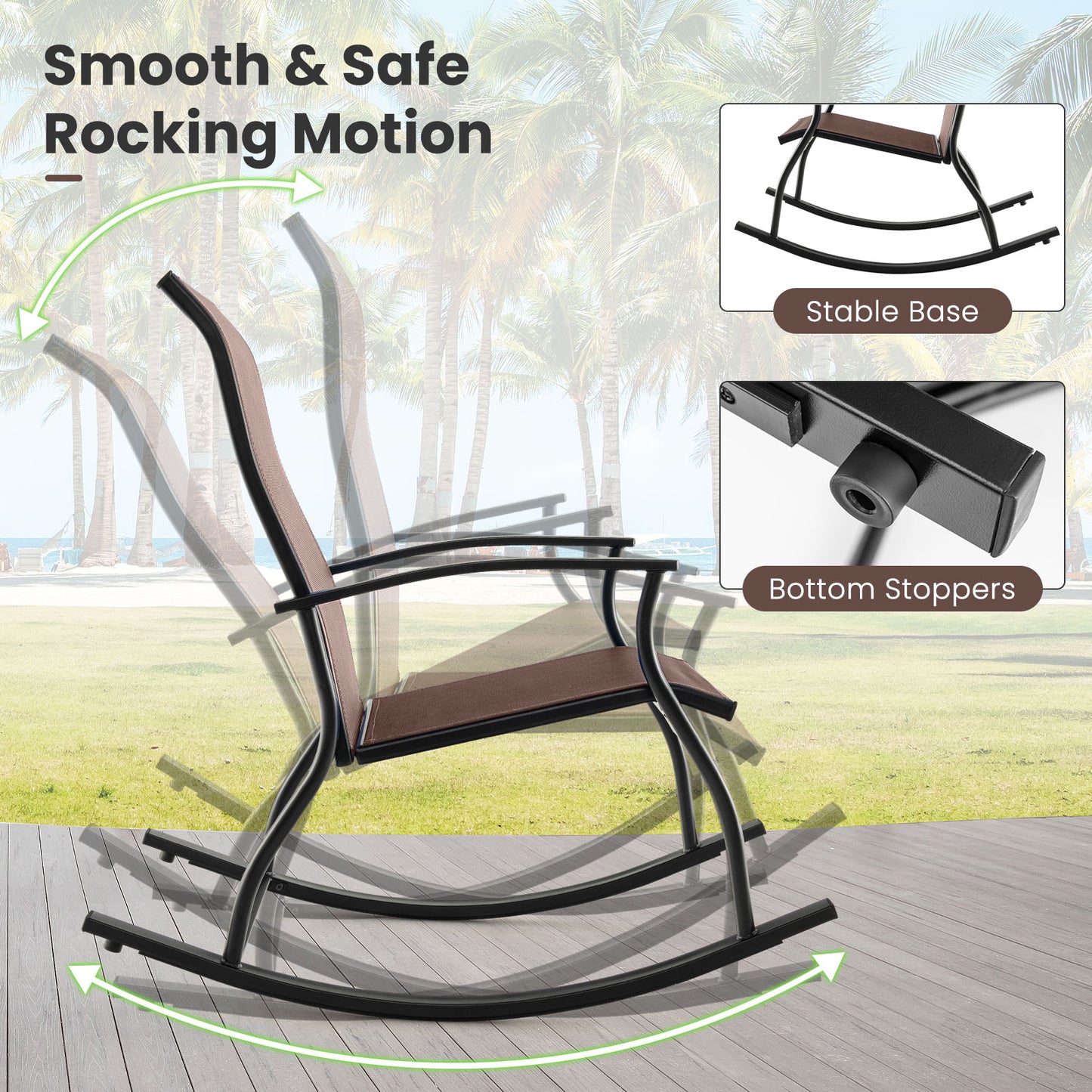 Outdoor Rocking Chairs Set of 2 with Breathable Backrest