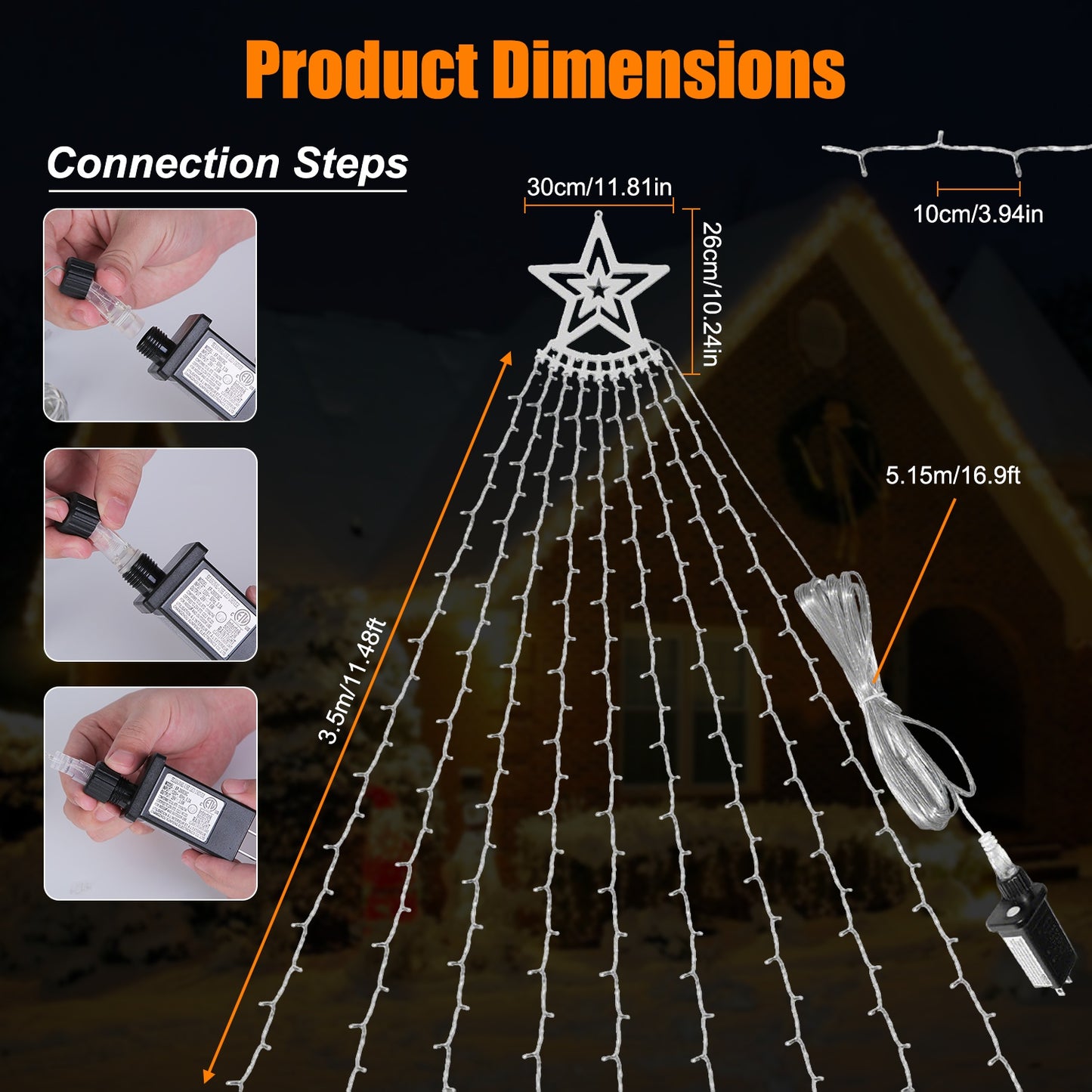 Star Waterfall Tree String Lights 350 LED Multicolor 11.48ft