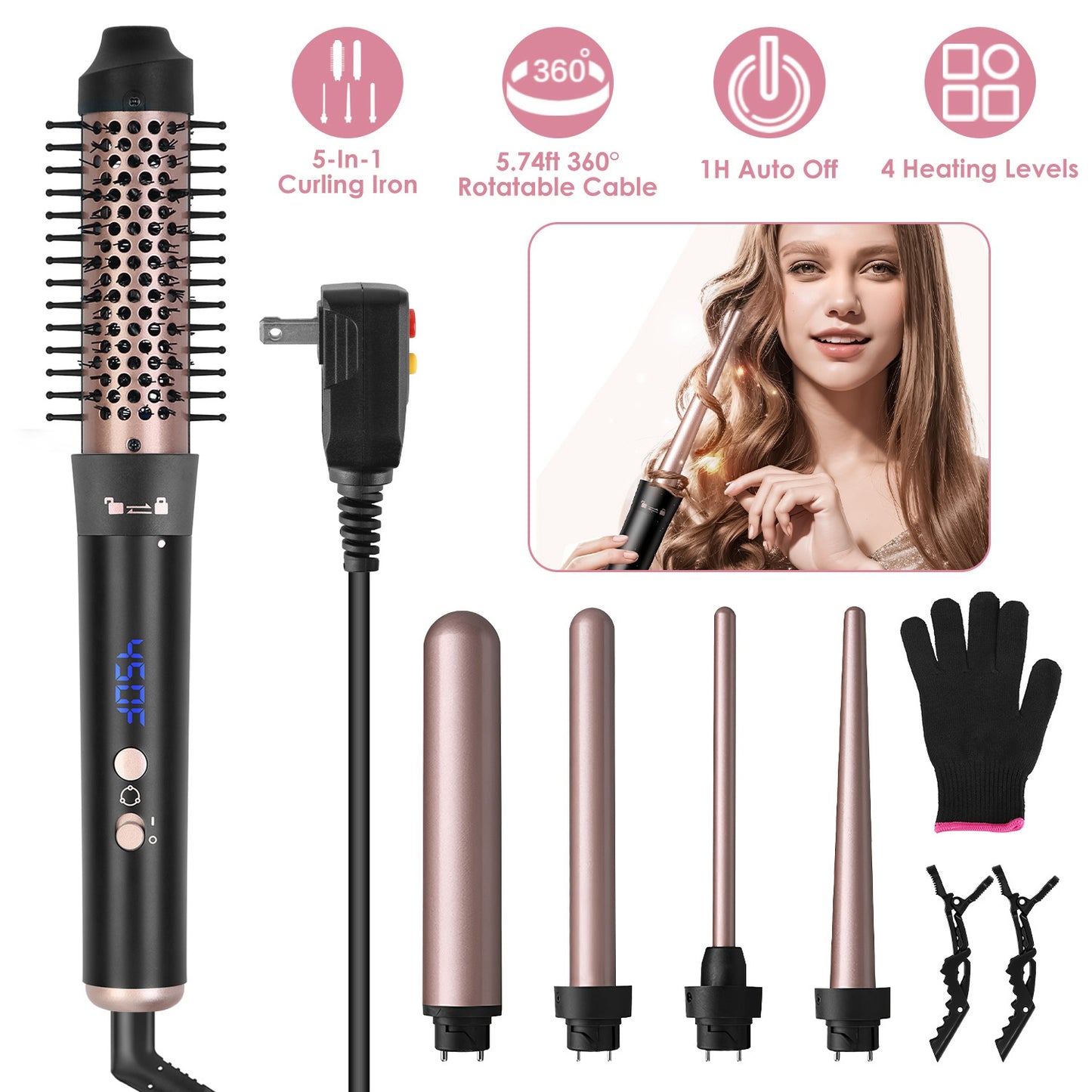 5 in 1 Curling Wand Hair Curling Iron Brush Hair