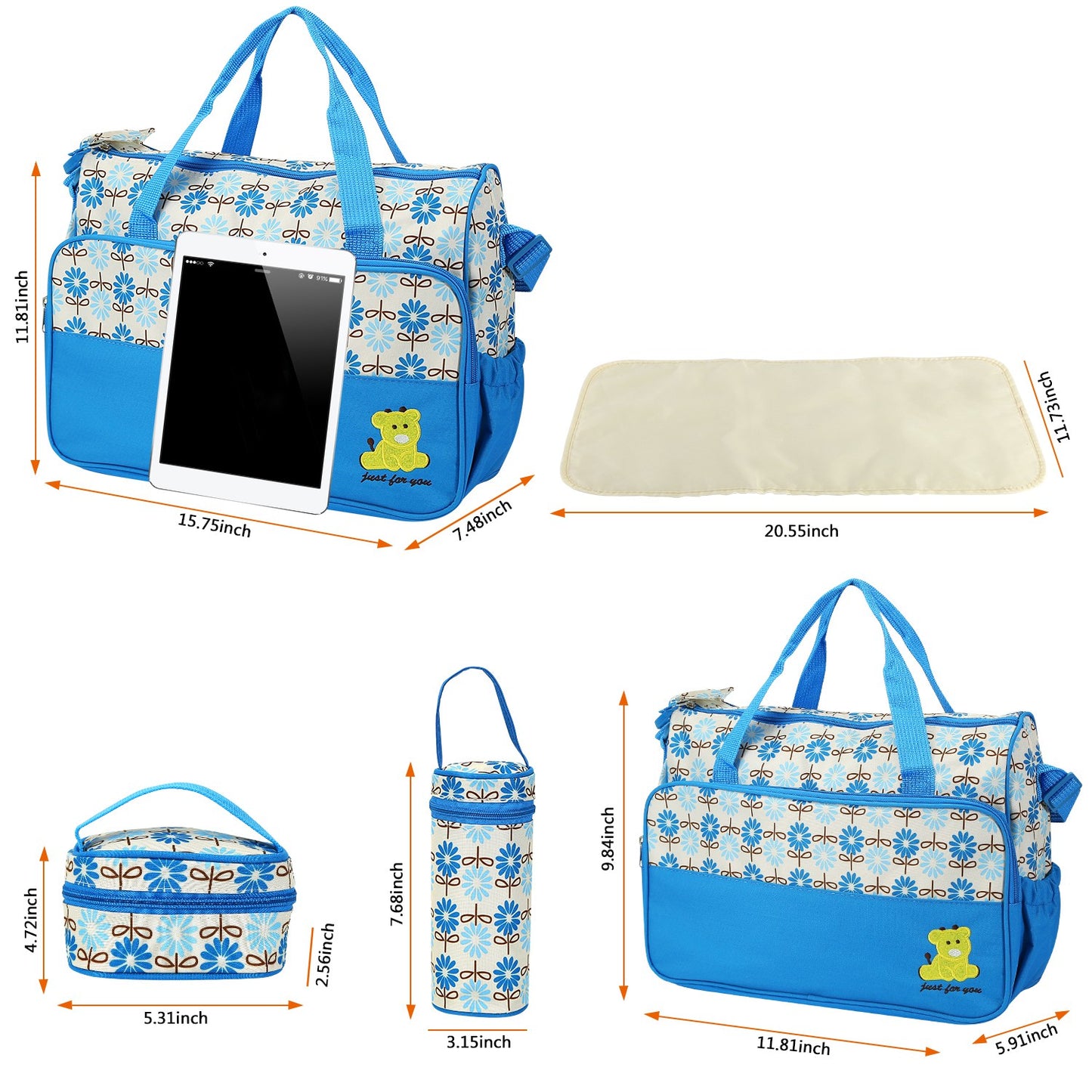 5-Piece Diaper Bag Set with Changing Pad & Insulated Pockets