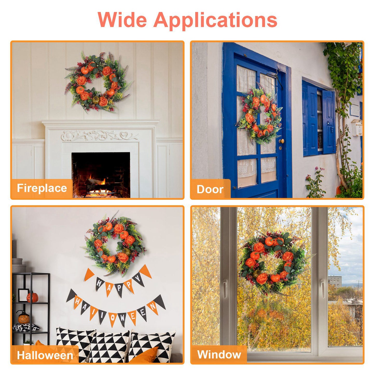 Autumn Wreath with Pumpkin and Mixed Leaves 17.71 Inch