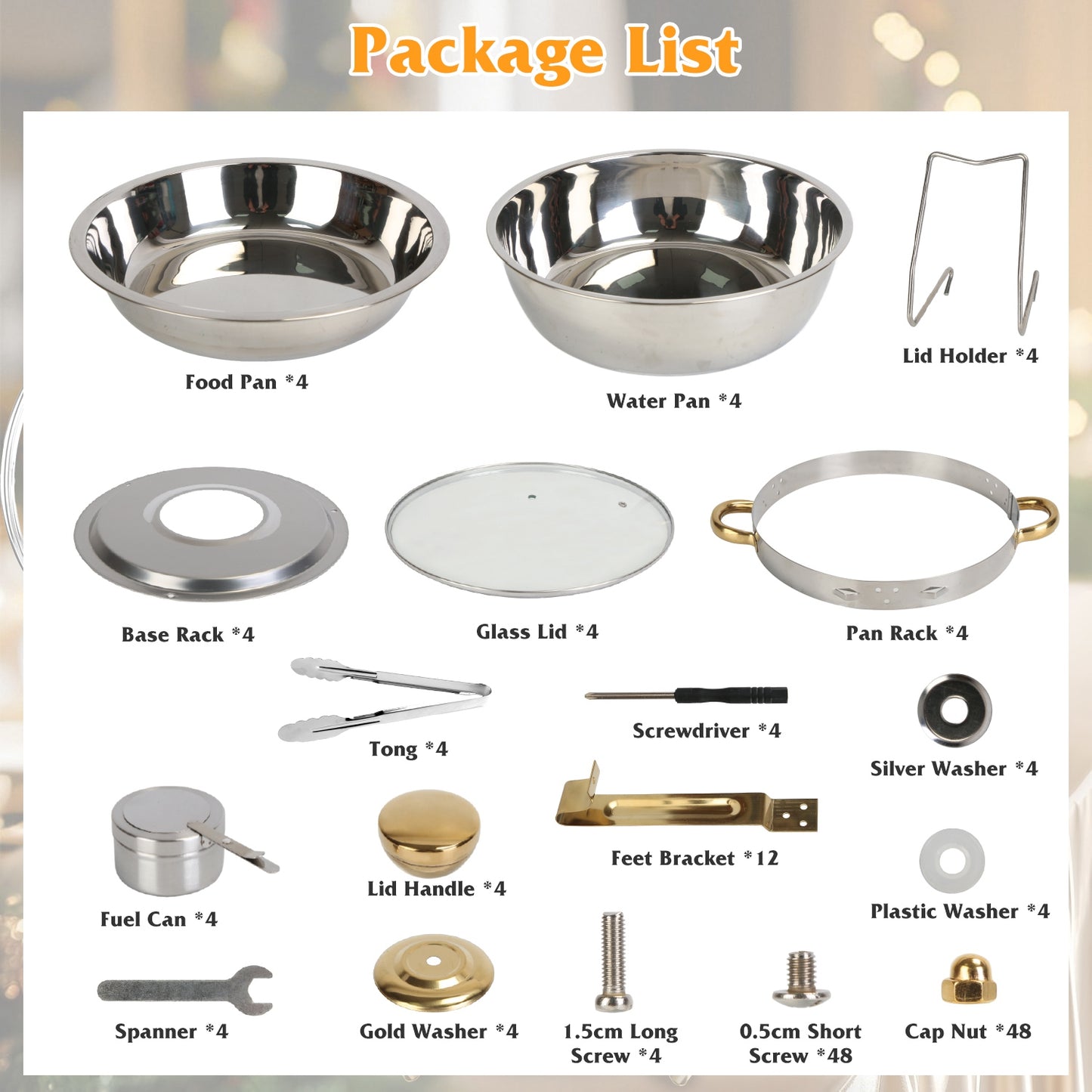 Chafing Dish Buffet Set 4-Pack 4.76QT Round Stainless Steel