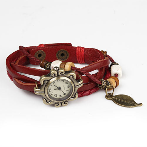 Leather Tree Leaf Women's Watches-blue