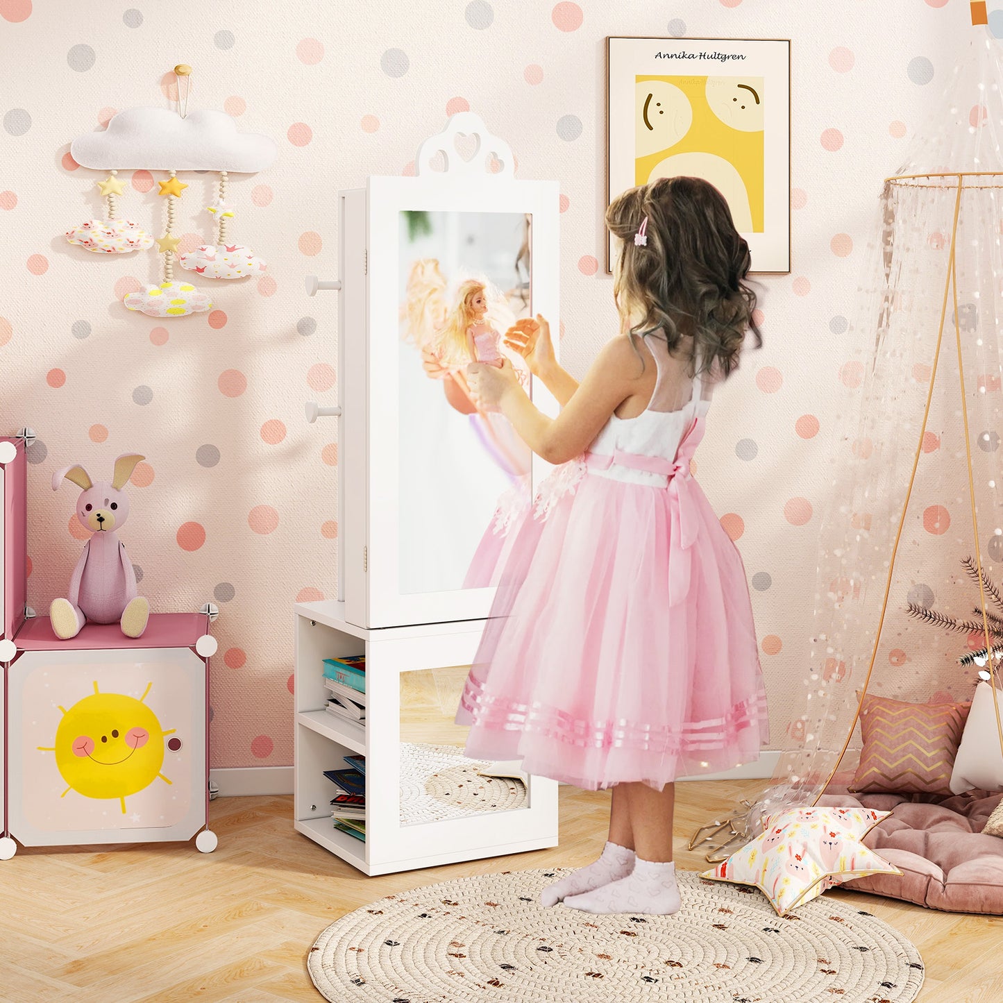 Kids Jewelry Cabinet Armoire with Full Length Mirror
