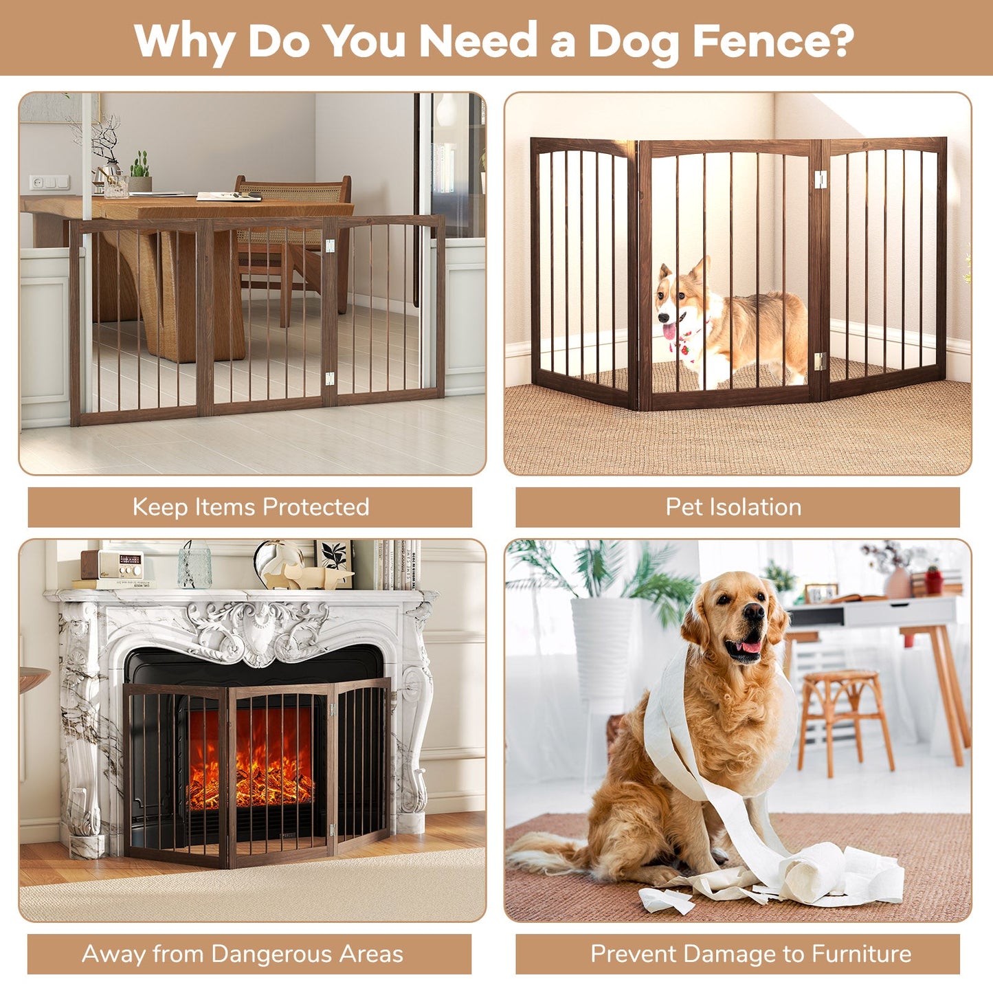 30 Inch Tall Wooden Pet Fence for Cats Small and Medium Dogs