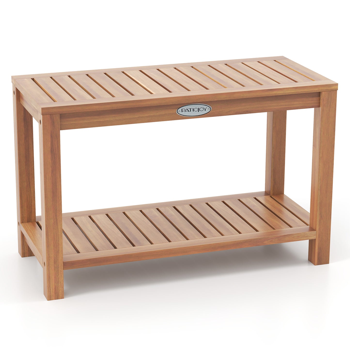 30 Inch Teak Wood Shower Bench Inside Shower Stool with Storage Shelf
