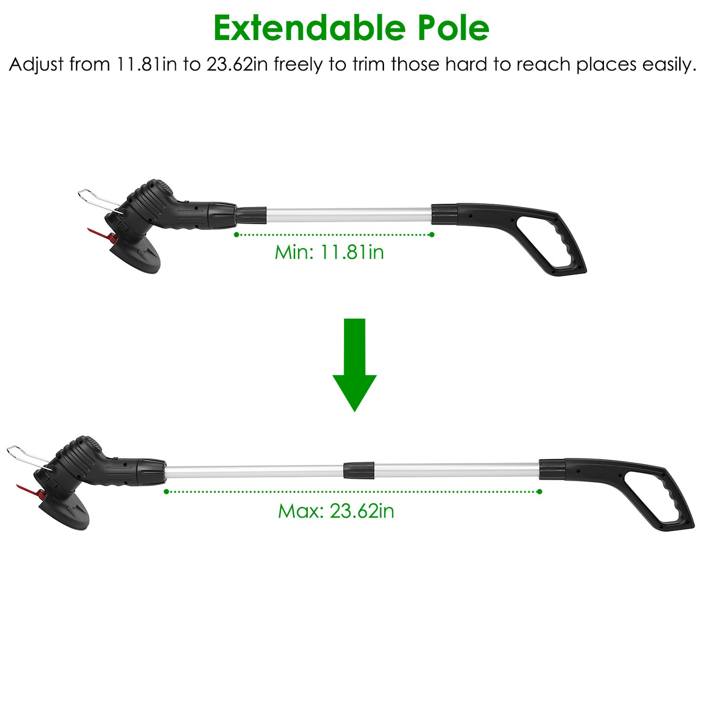 Cordless Grass Trimmer with Extendable Pole & 5 Blades