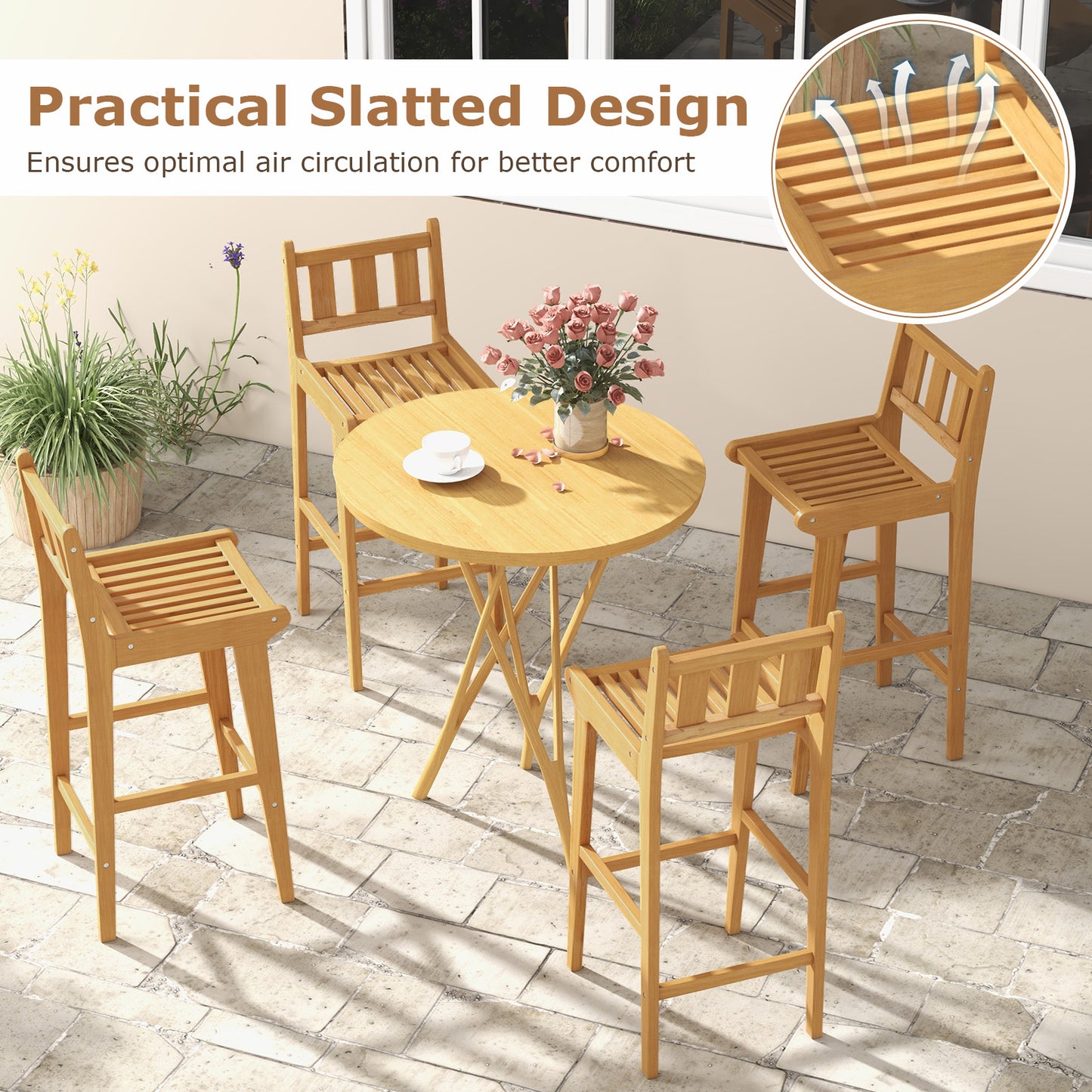 Teak Wood Bar Chair 30 Inch with Footrest and Backrest