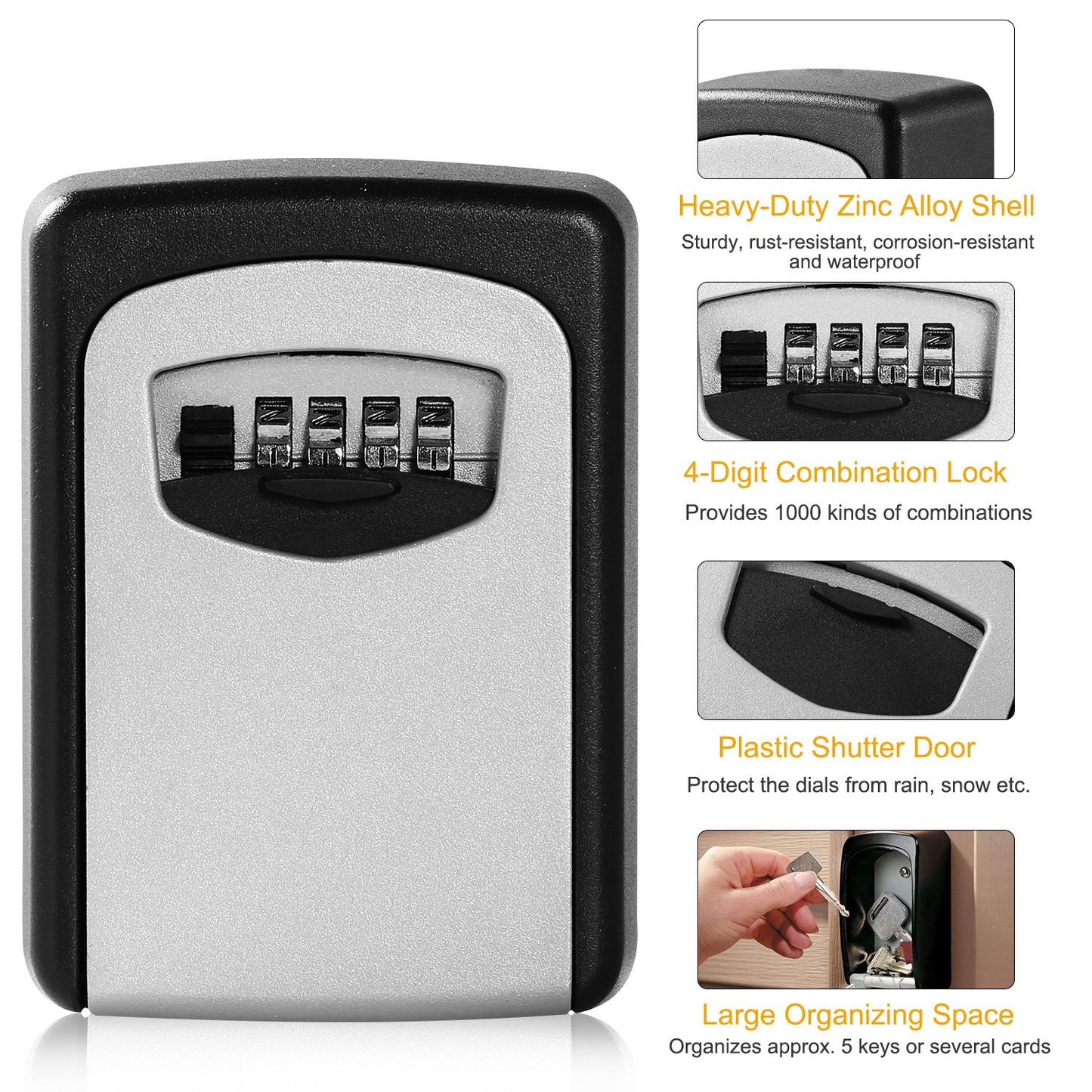 Wall Mounted Key Lock Box with 4-Digit Combination